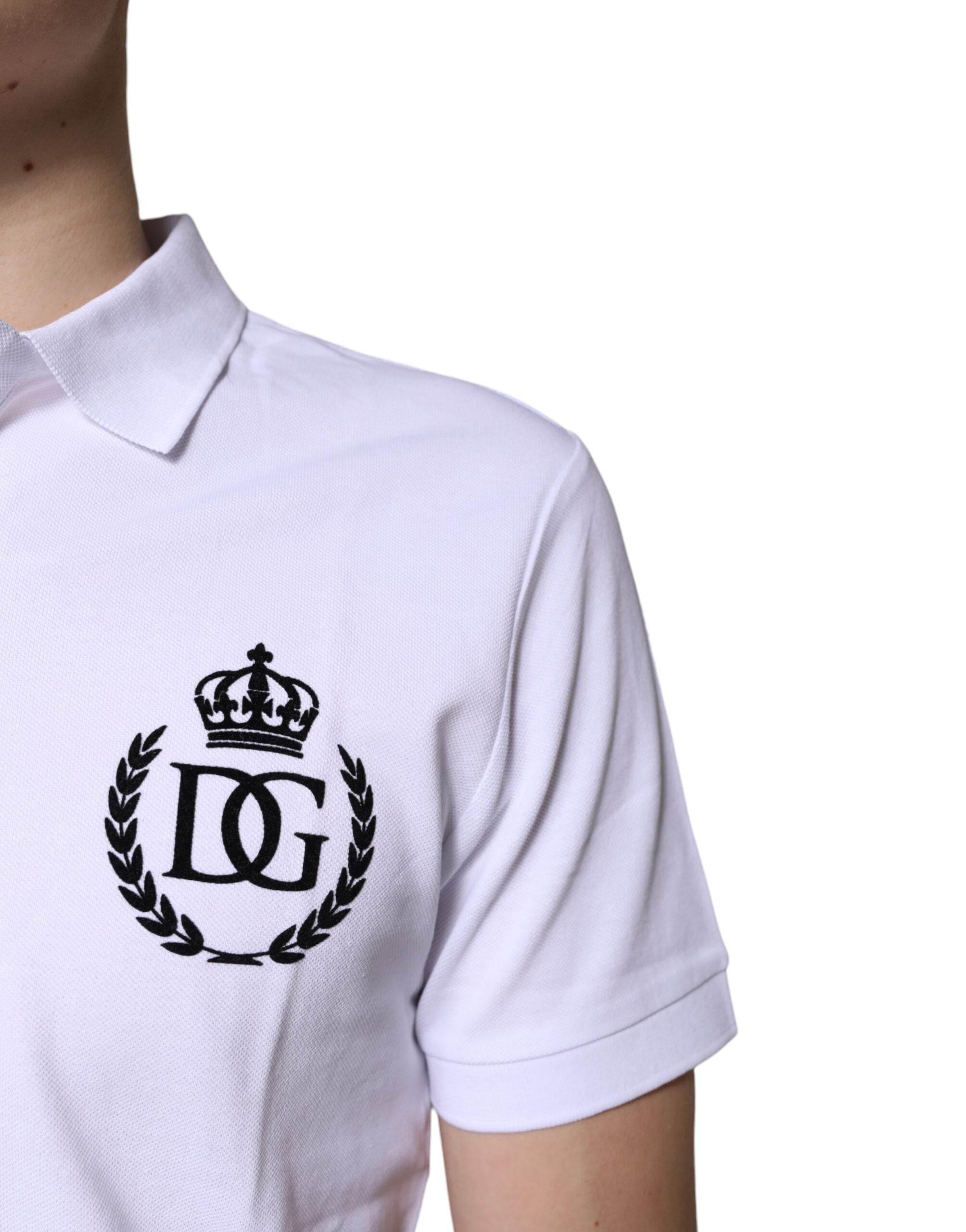 Dolce & Gabbana White Cotton Crown Collared Men Polo T-shirt - Hilstor