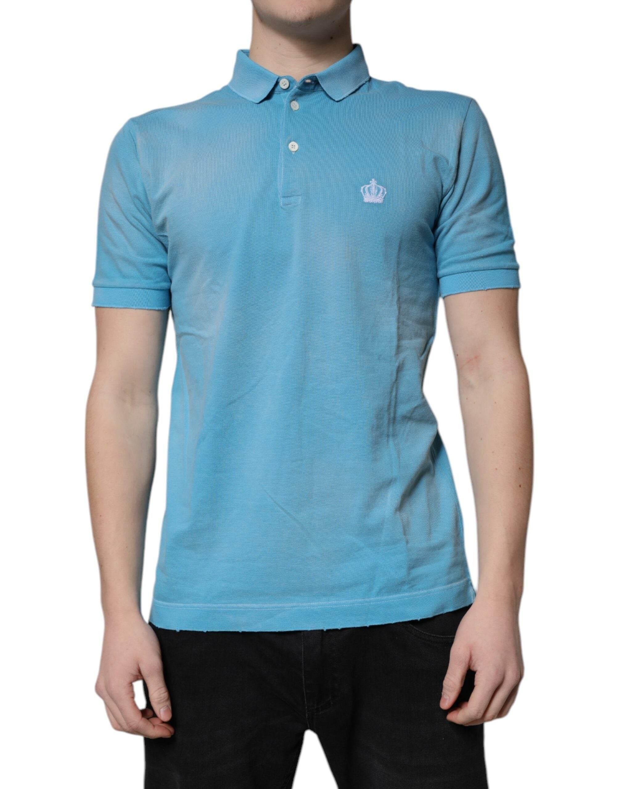 Dolce & Gabbana Blue Cotton Crown Collared Men Polo T-shirt - Hilstor