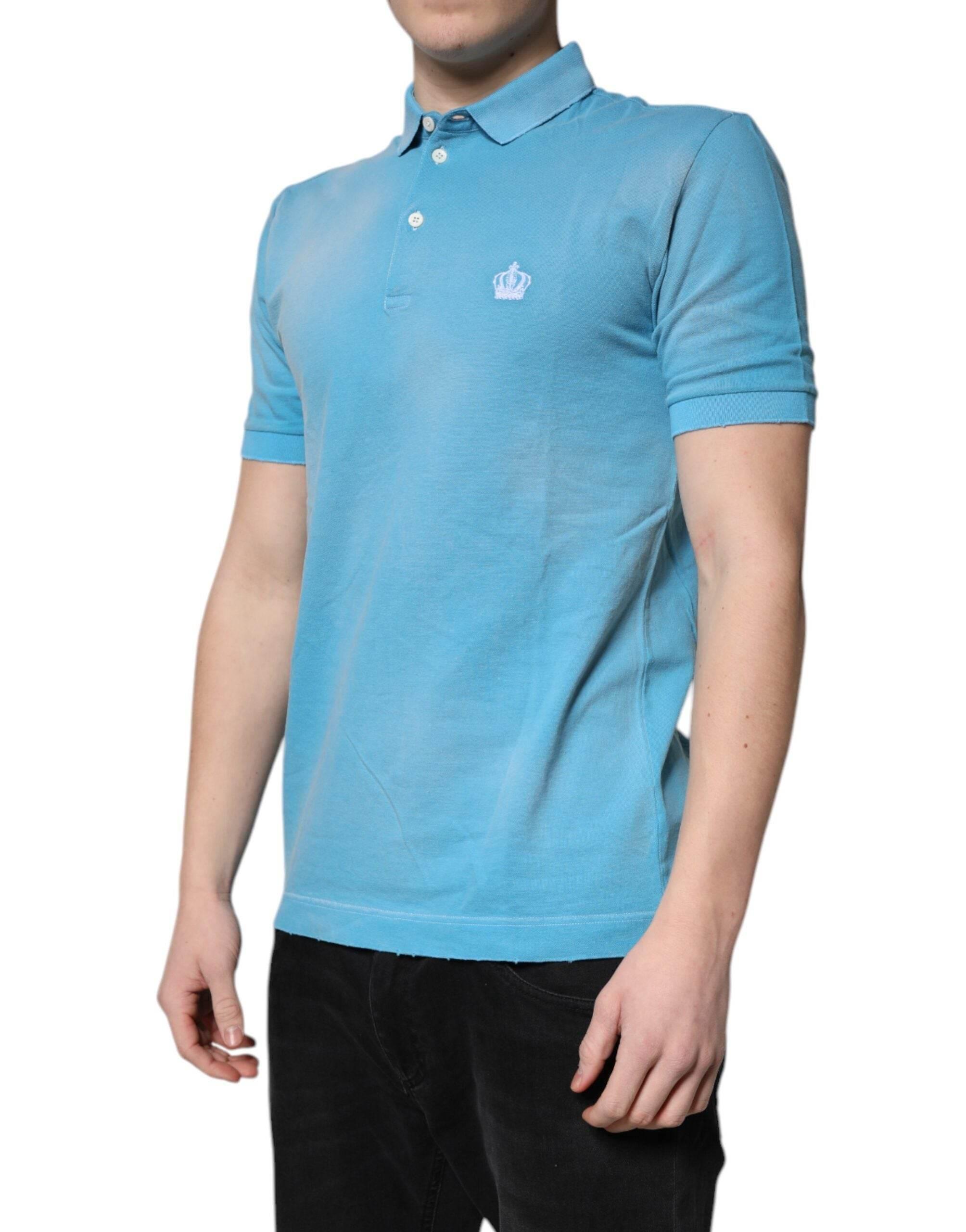 Dolce & Gabbana Blue Cotton Crown Collared Men Polo T-shirt - Hilstor