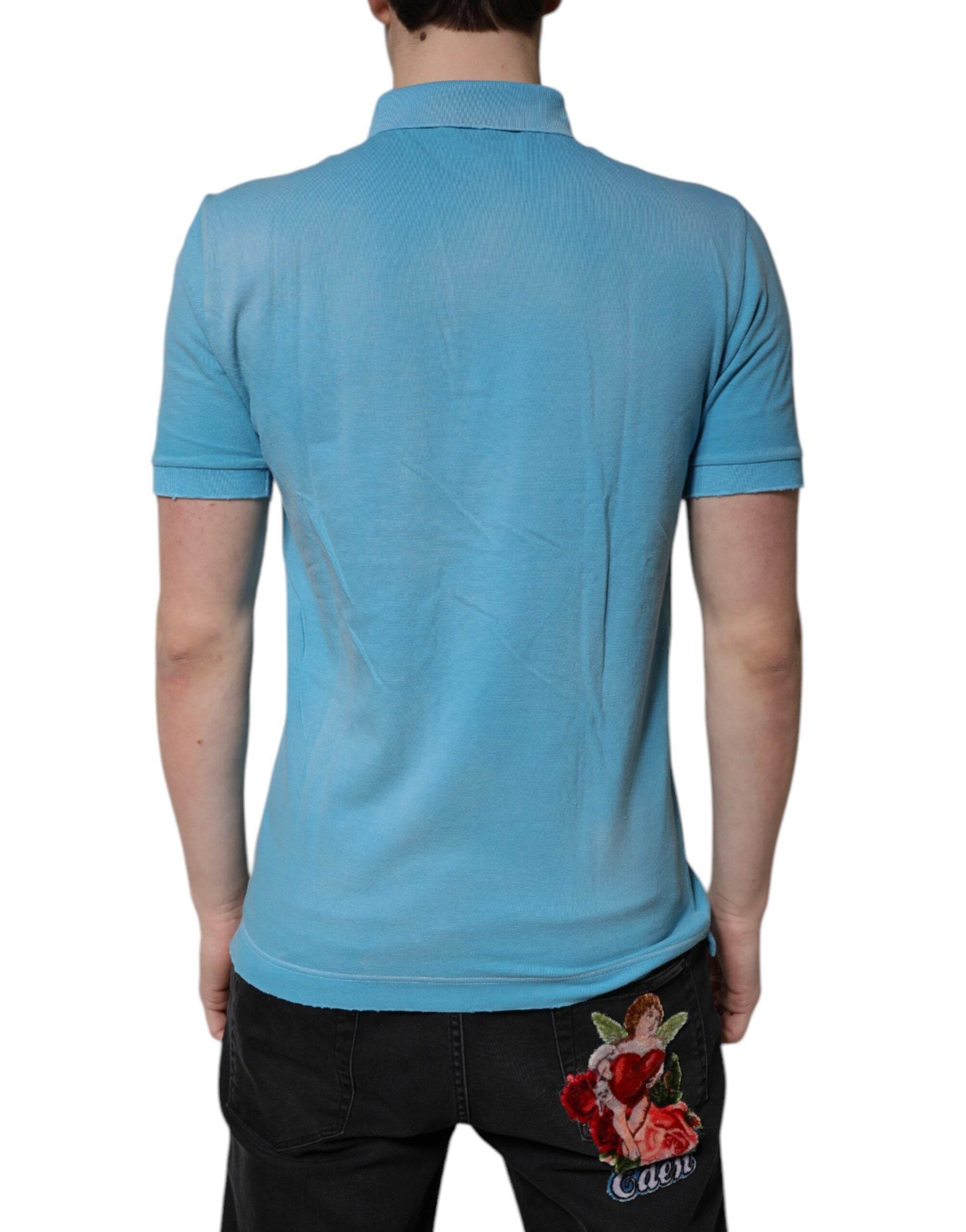 Dolce & Gabbana Blue Cotton Crown Collared Men Polo T-shirt - Hilstor