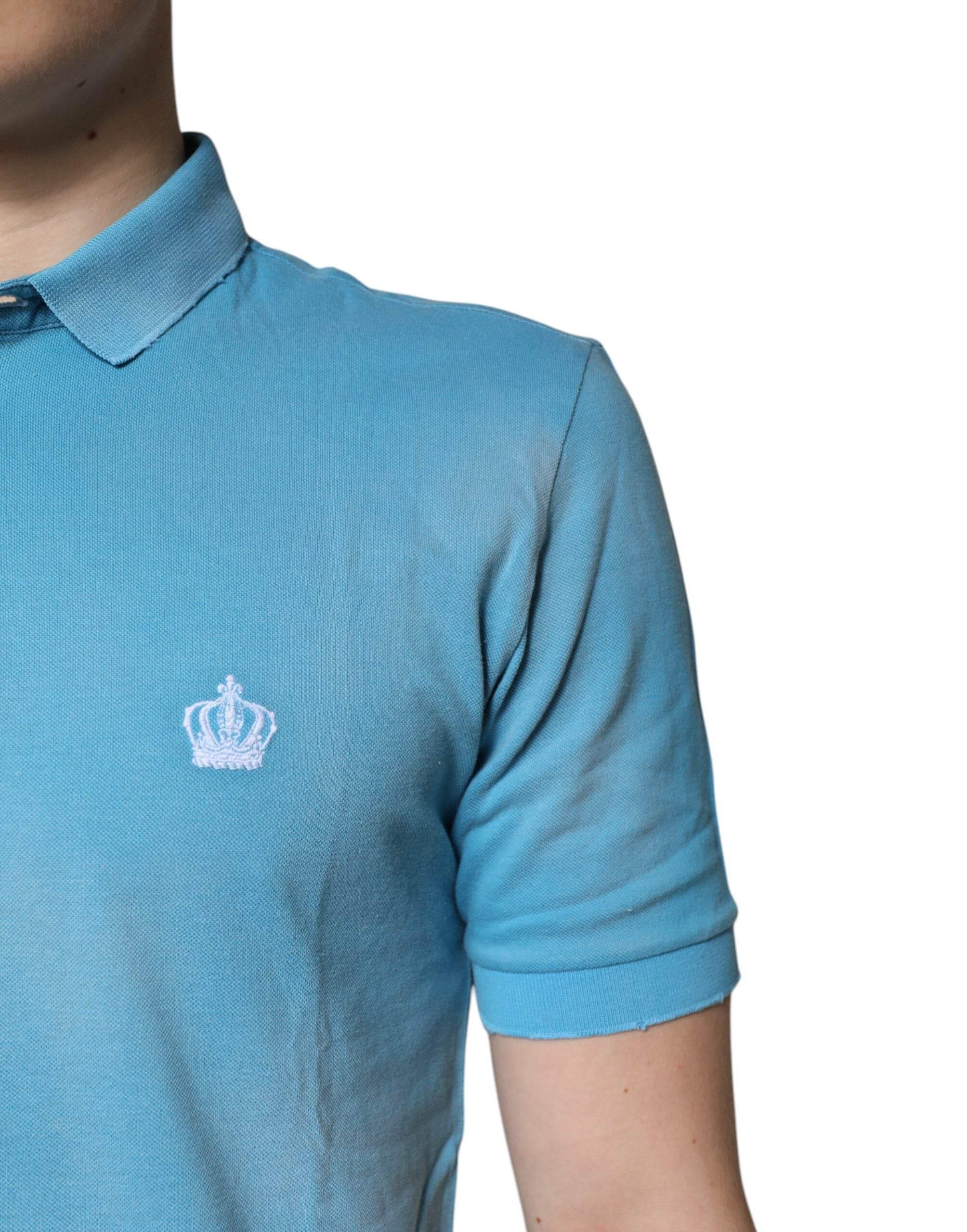 Dolce & Gabbana Blue Cotton Crown Collared Men Polo T-shirt - Hilstor