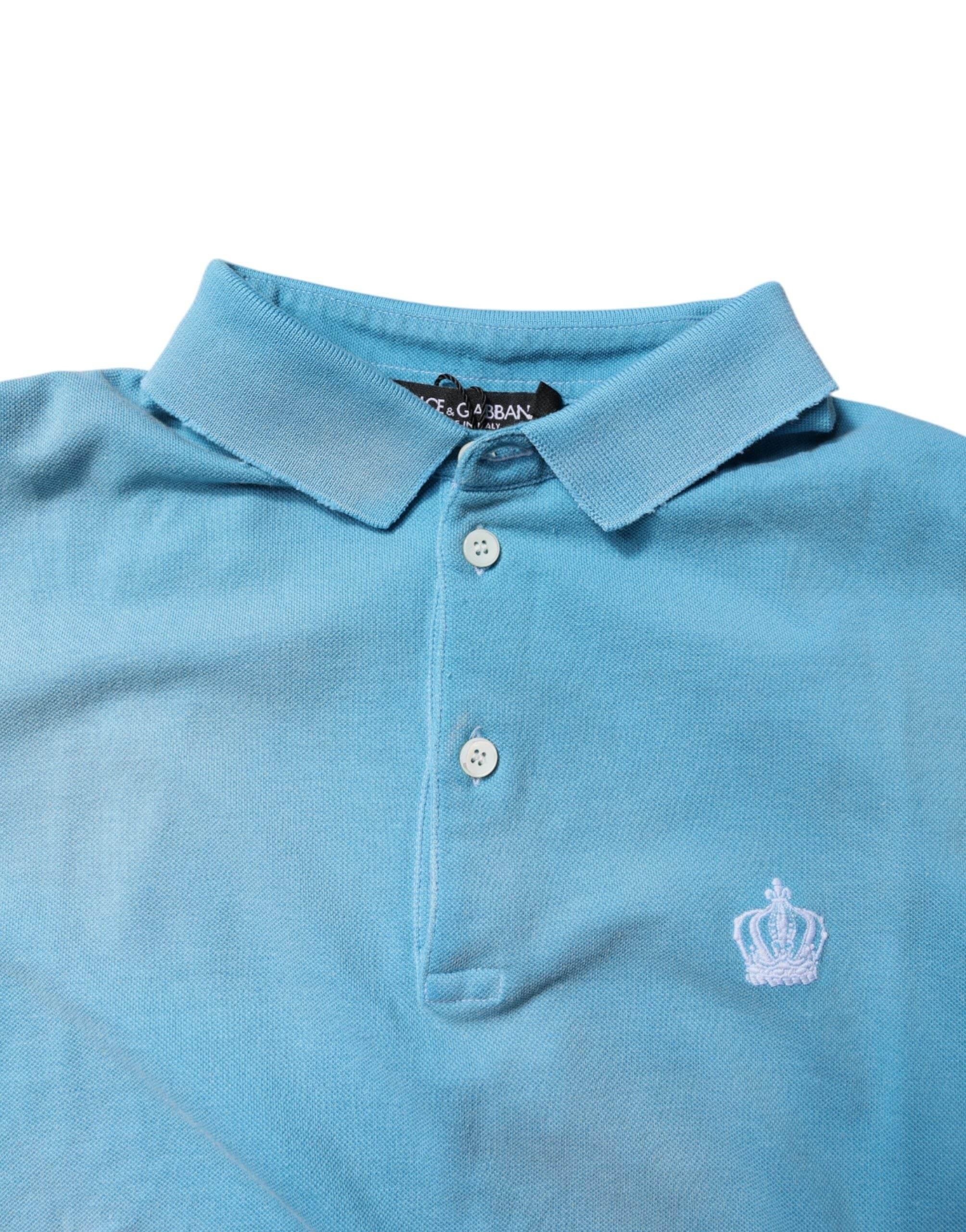 Dolce & Gabbana Blue Cotton Crown Collared Men Polo T-shirt - Hilstor