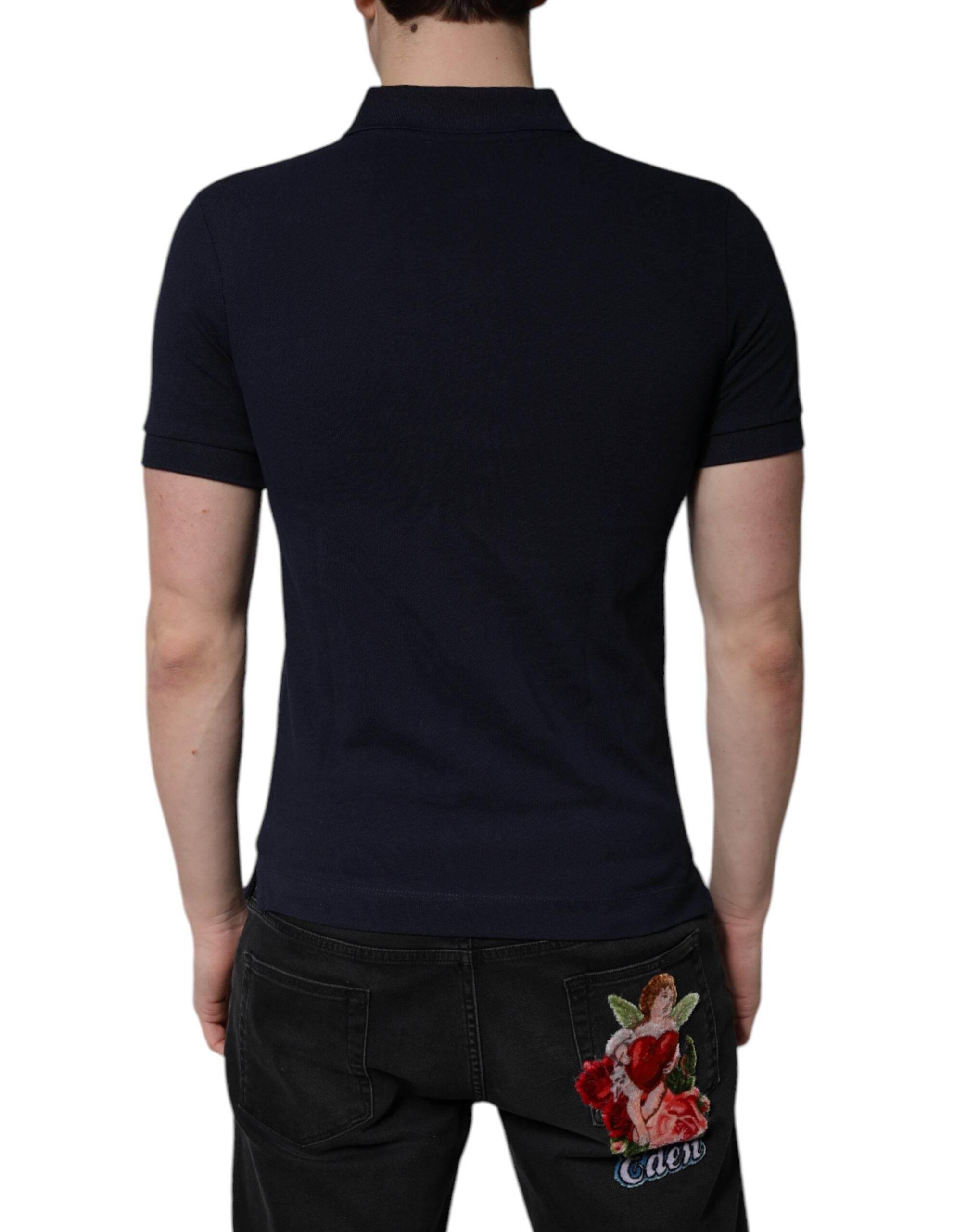 Dolce & Gabbana Dark Blue Cotton Crown Collared Polo T-shirt - Hilstor