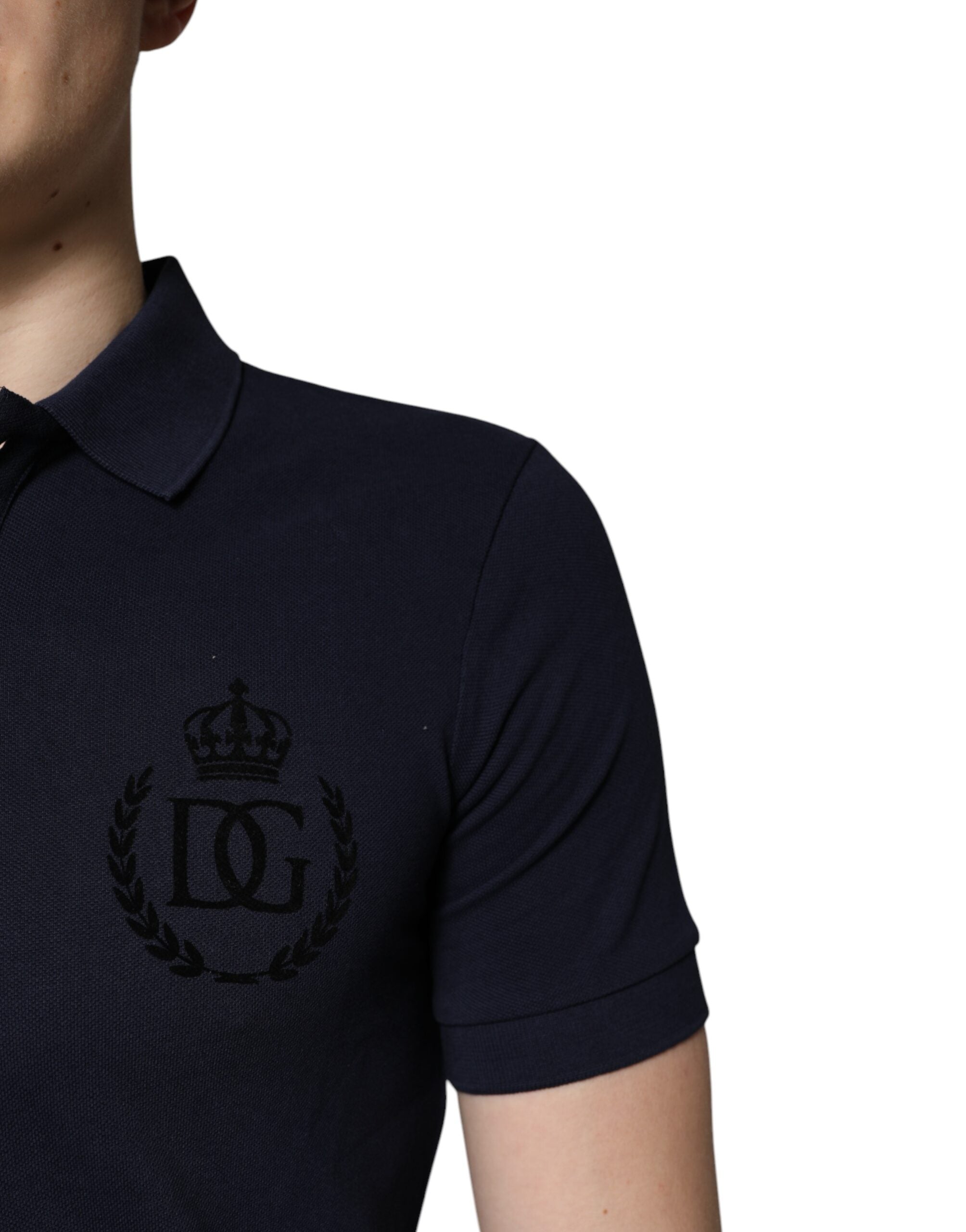 Dolce &amp; Gabbana Mørkeblå T-shirt med kronekrave i bomuld