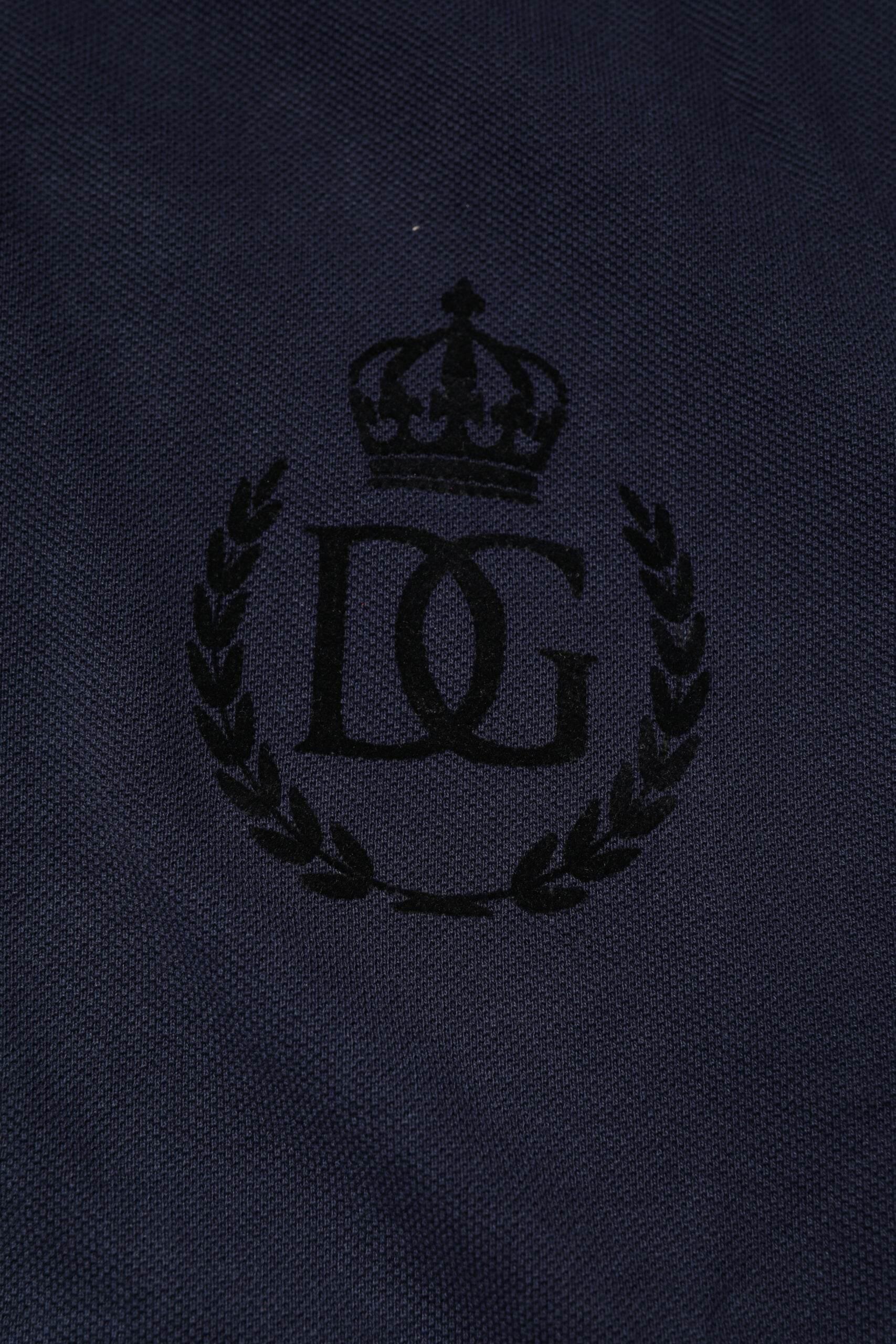 Dolce & Gabbana Dark Blue Cotton Crown Collared Polo T-shirt - Hilstor