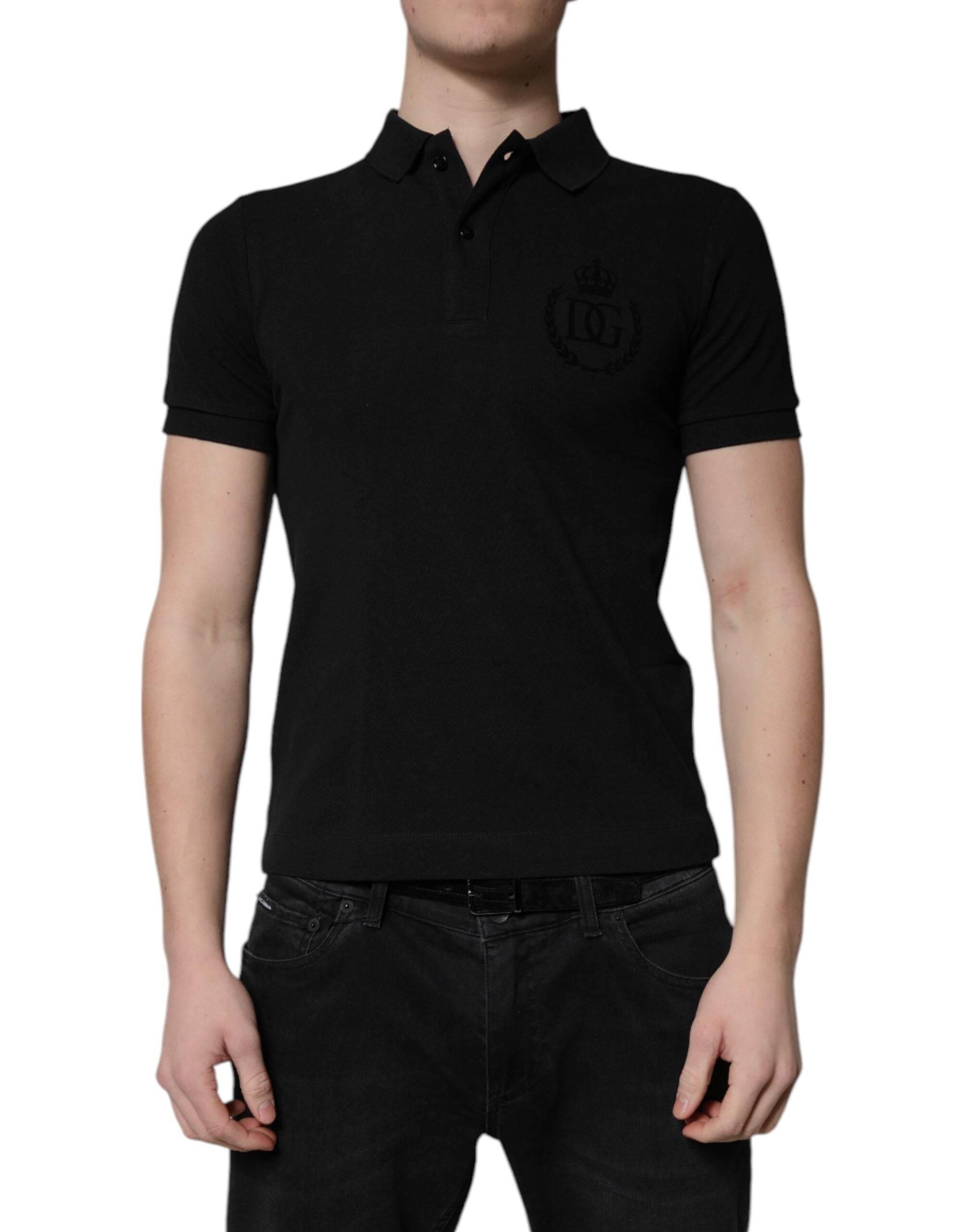 Dolce & Gabbana Black Cotton DG Logo Collared Polo T-shirt - Hilstor
