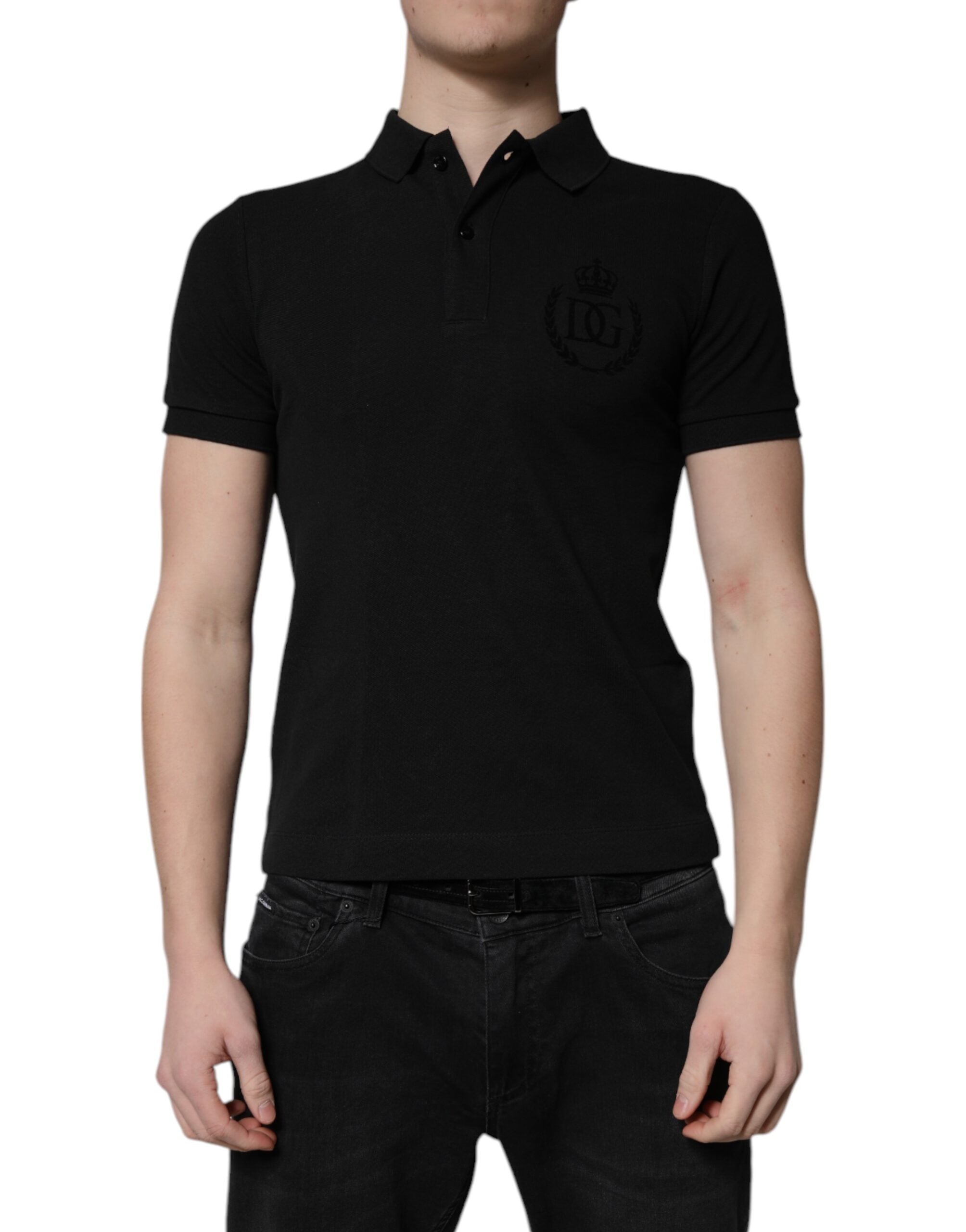 Dolce &amp; Gabbana Black Cotton DG Polo T-shirt med logokrave