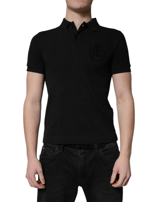 Dolce & Gabbana Black Cotton DG Logo Collared Polo T-shirt - Hilstor