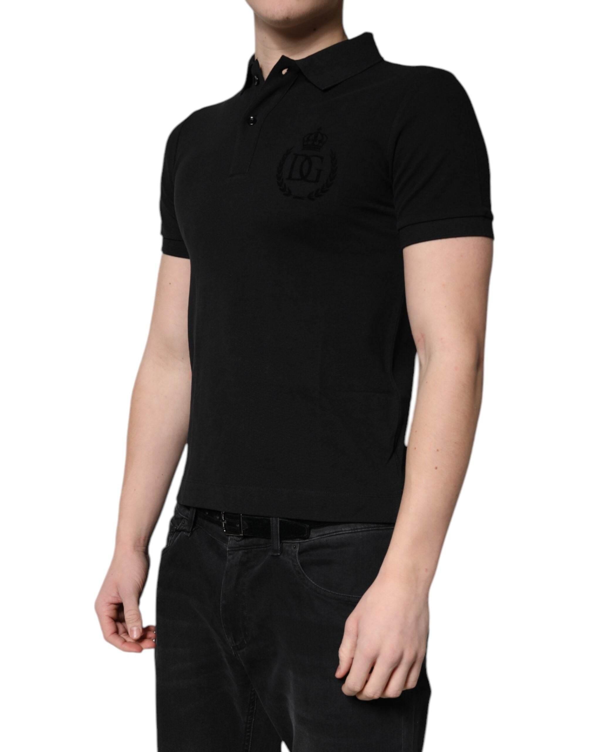 Dolce & Gabbana Black Cotton DG Logo Collared Polo T-shirt - Hilstor