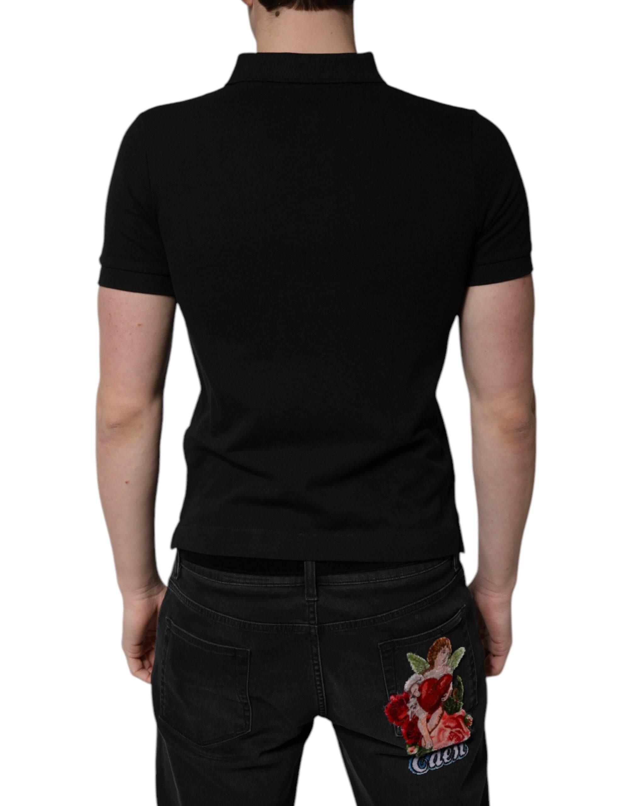 Dolce & Gabbana Black Cotton DG Logo Collared Polo T-shirt - Hilstor