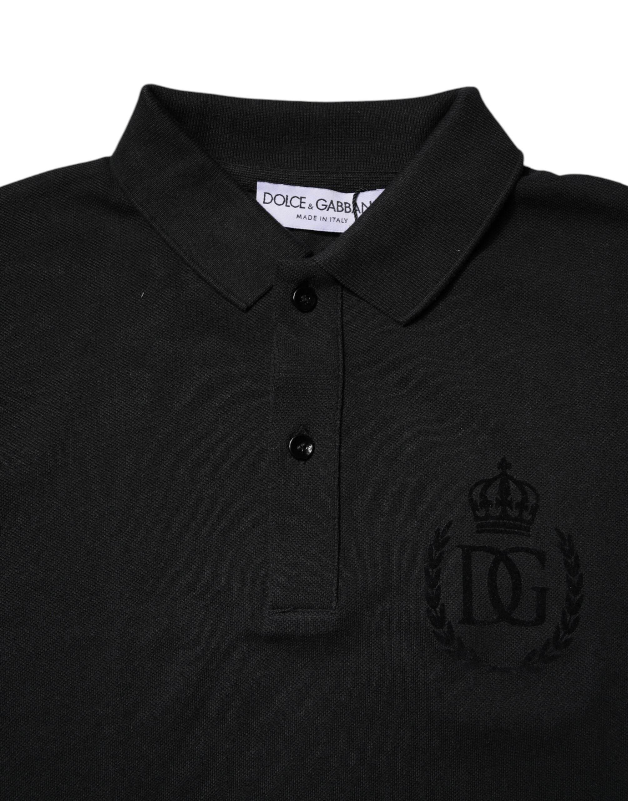 Dolce & Gabbana Black Cotton DG Logo Collared Polo T-shirt - Hilstor