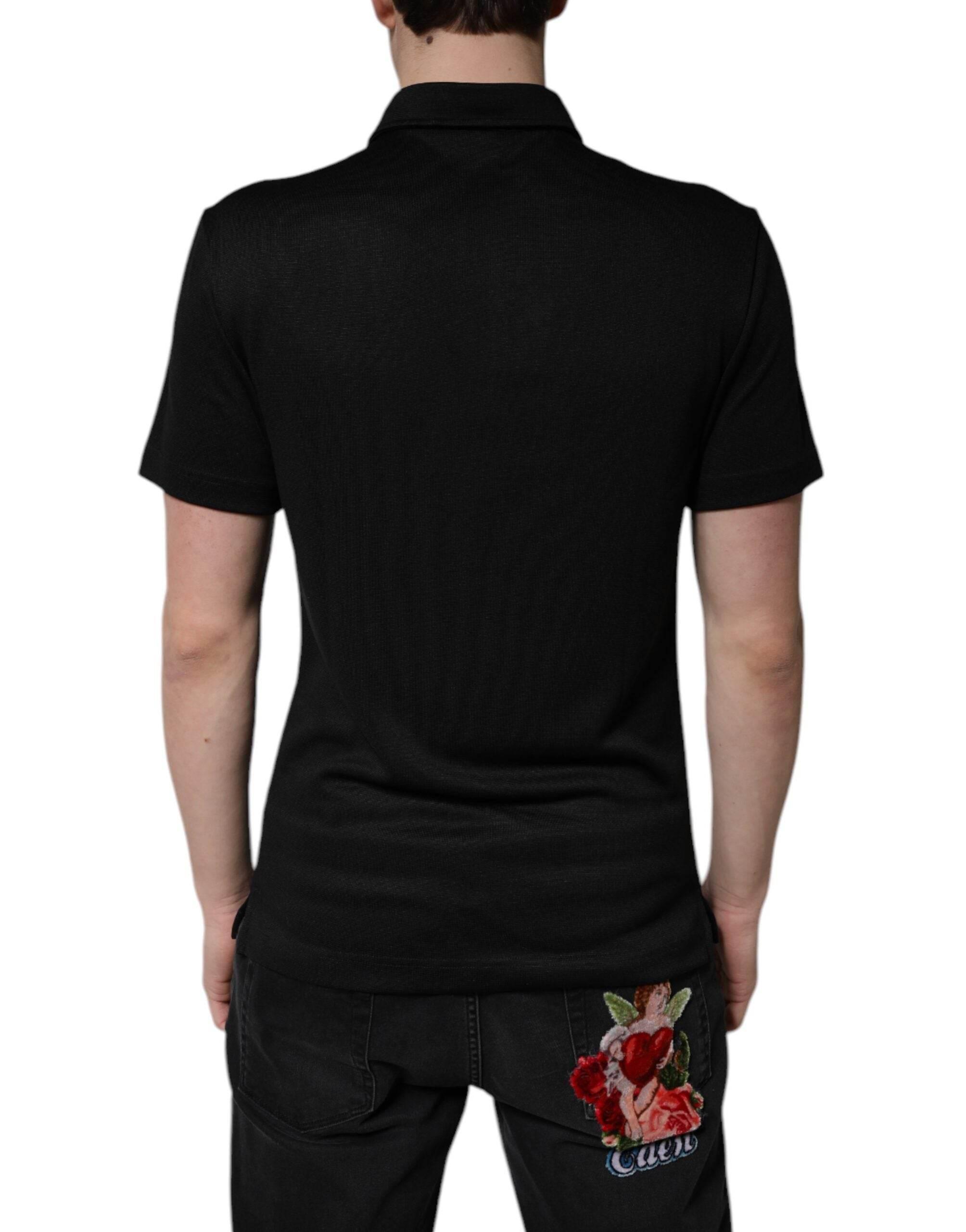Dolce & Gabbana Black Polyester DG Logo Collared Polo T-shirt - Hilstor