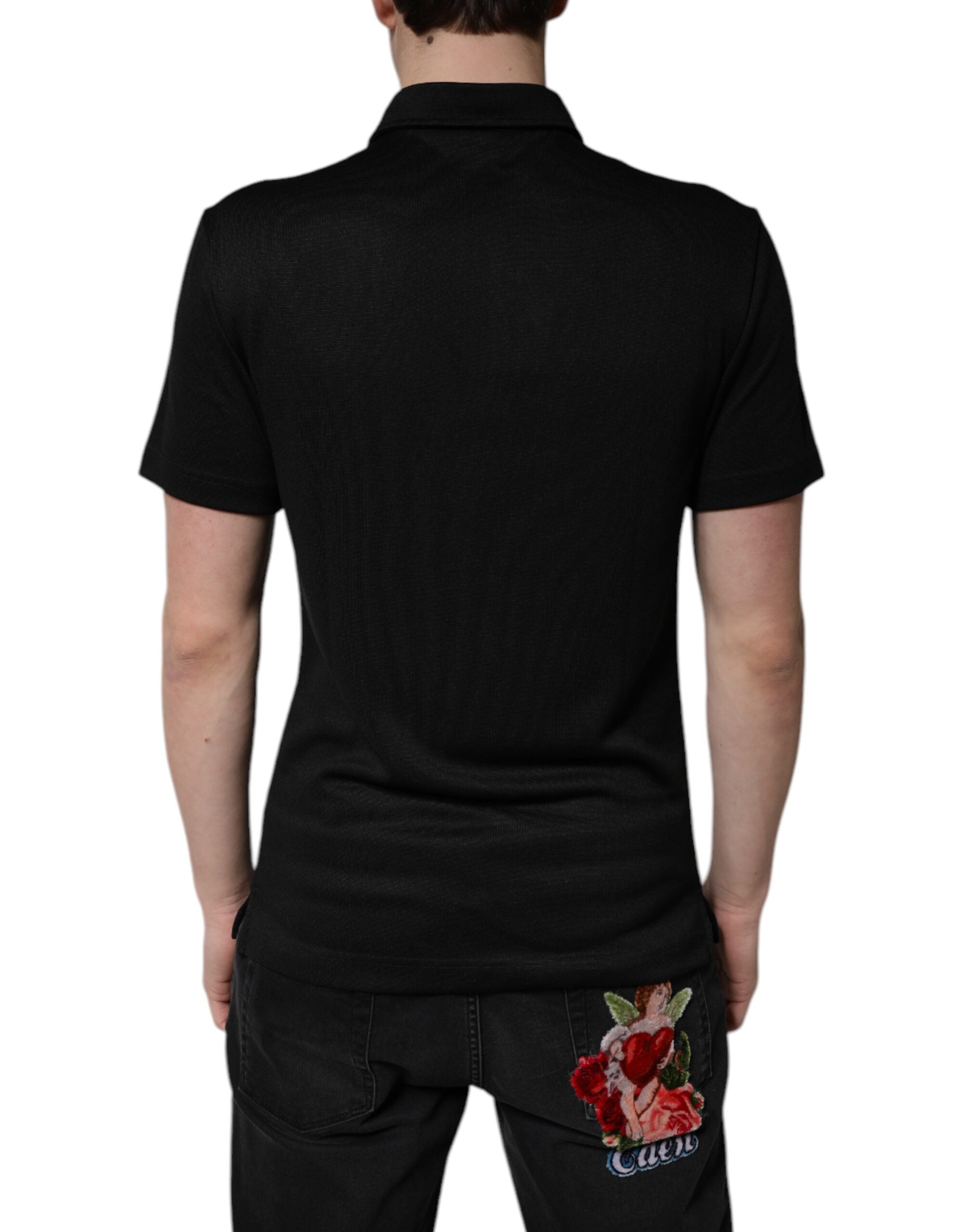 Dolce &amp; Gabbana Polo T-shirt i sort polyester DG Logo Collared