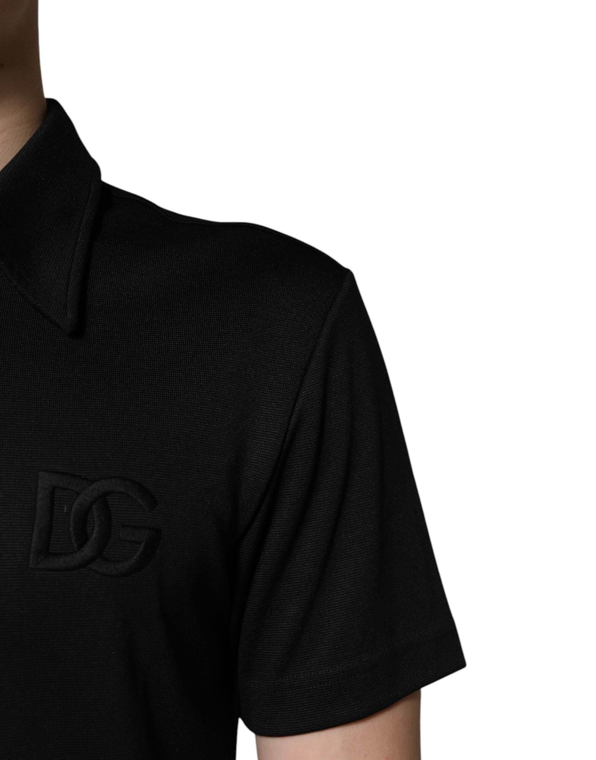 Dolce & Gabbana Black Polyester DG Logo Collared Polo T-shirt - Hilstor