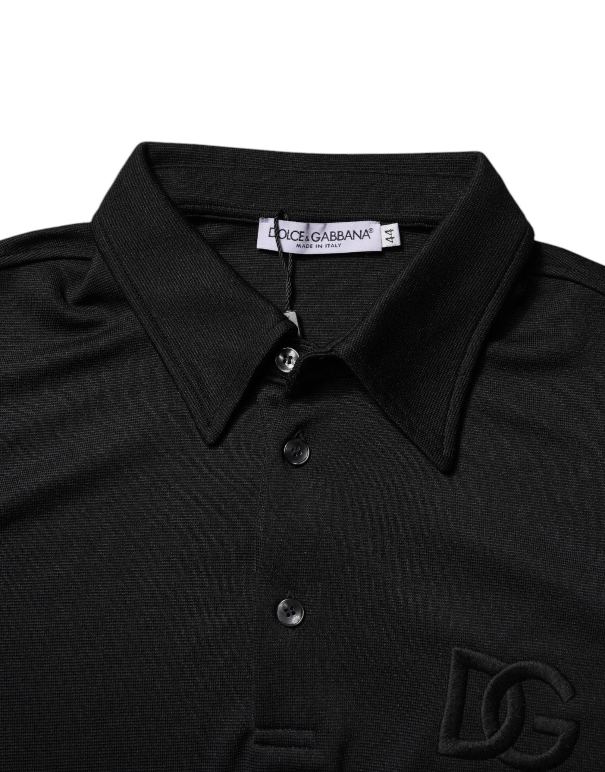 Dolce & Gabbana Black Polyester DG Logo Collared Polo T-shirt - Hilstor