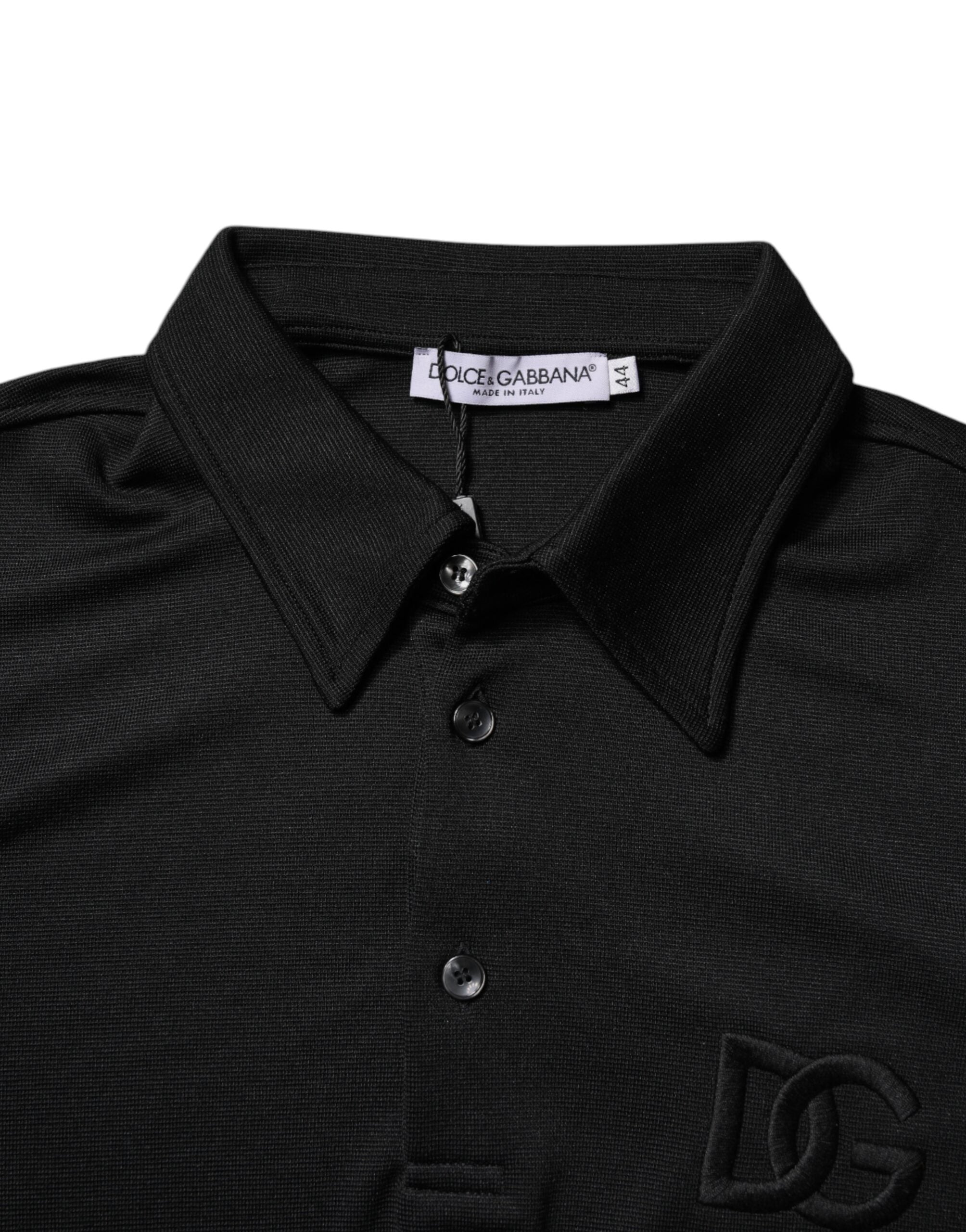 Dolce &amp; Gabbana Polo T-shirt i sort polyester DG Logo Collared