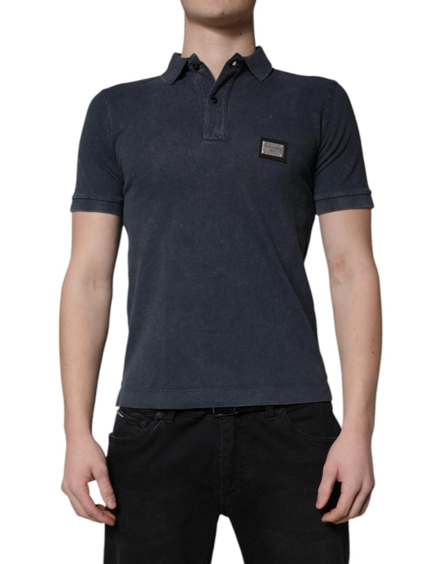Dolce & Gabbana Dark Blue Logo Plaque Cotton Men Polo Shirt T-shirt - Hilstor