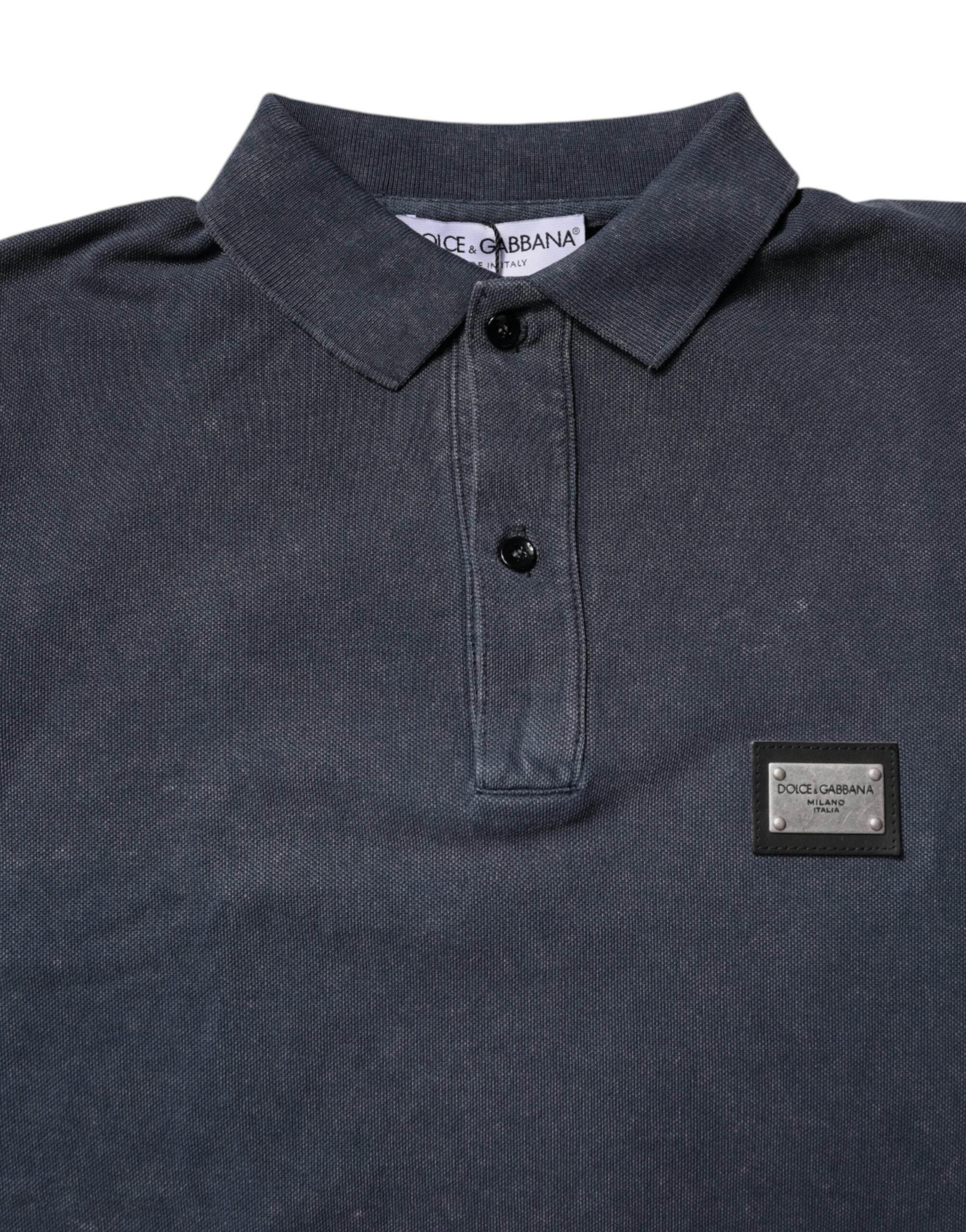 Dolce & Gabbana Dark Blue Logo Plaque Cotton Men Polo Shirt T-shirt - Hilstor