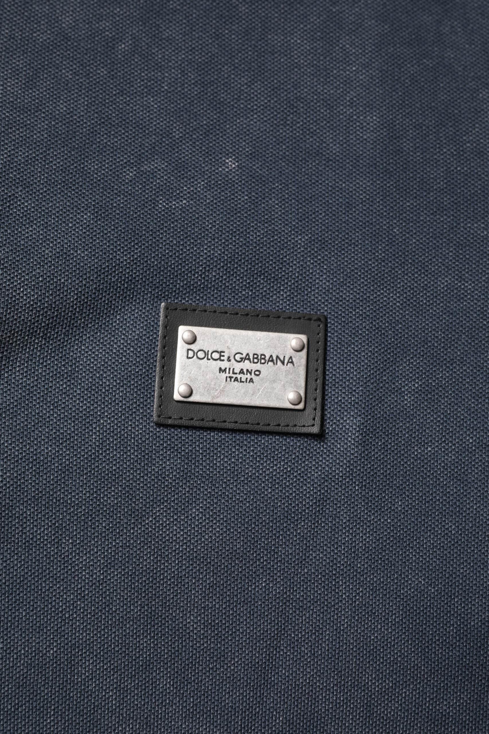 Dolce & Gabbana Dark Blue Logo Plaque Cotton Men Polo Shirt T-shirt - Hilstor