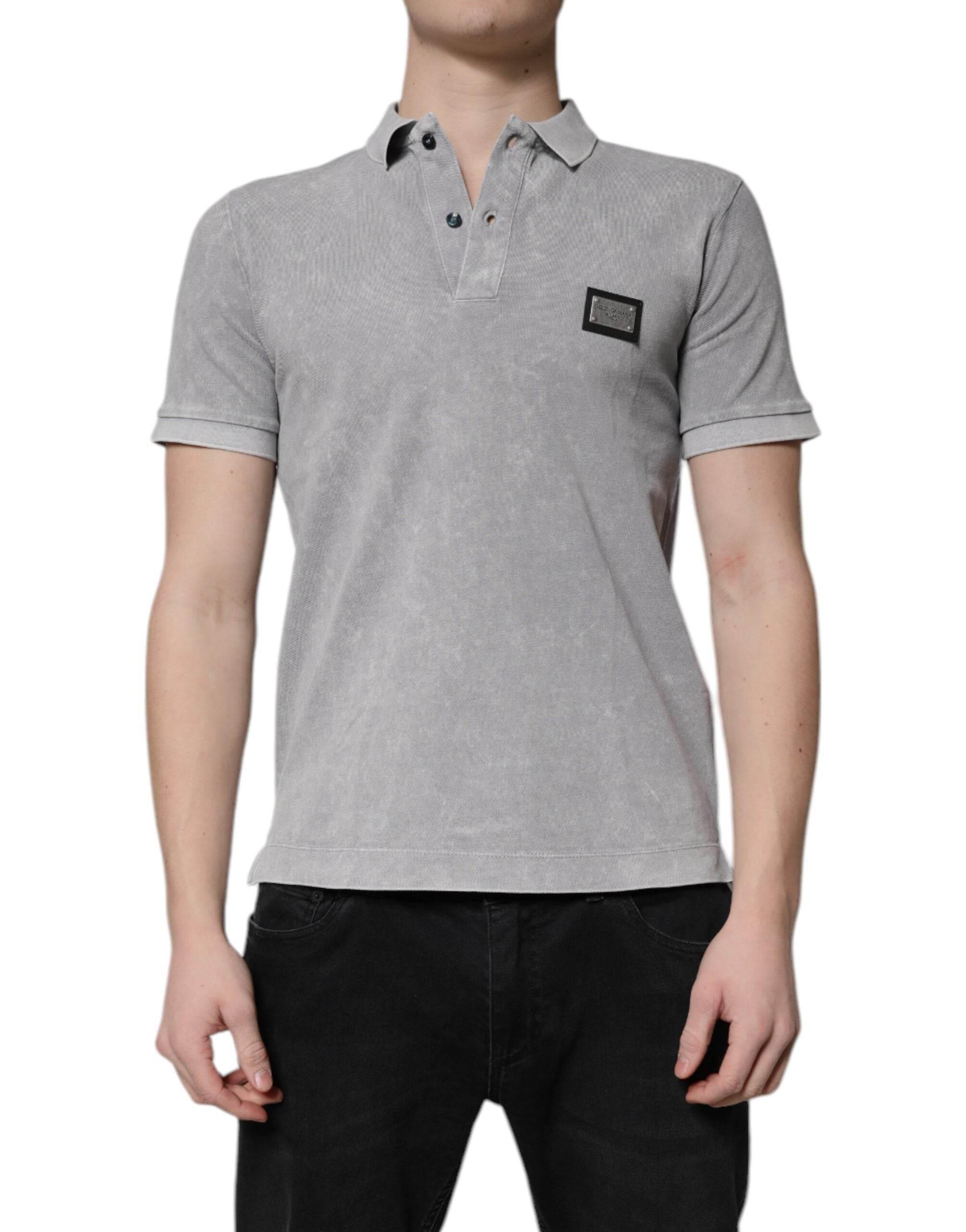 Dolce & Gabbana Gray Logo Plaque Cotton Men Polo Shirt T-shirt - Hilstor