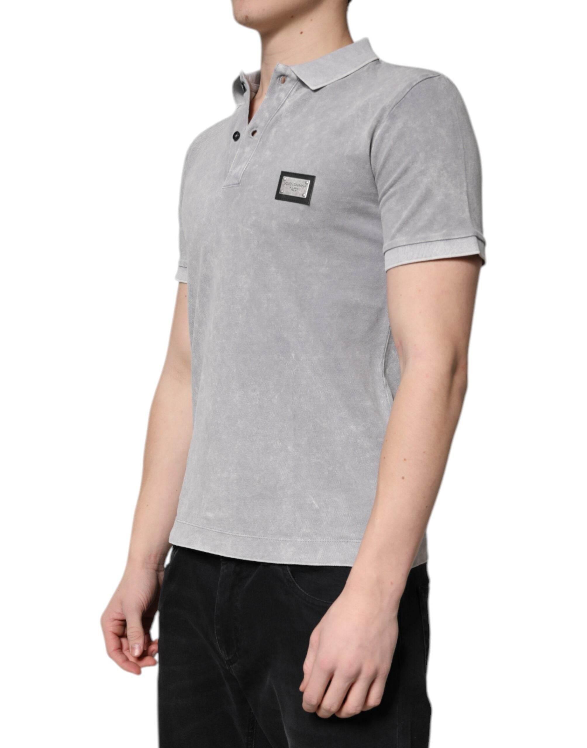 Dolce & Gabbana Gray Logo Plaque Cotton Men Polo Shirt T-shirt - Hilstor
