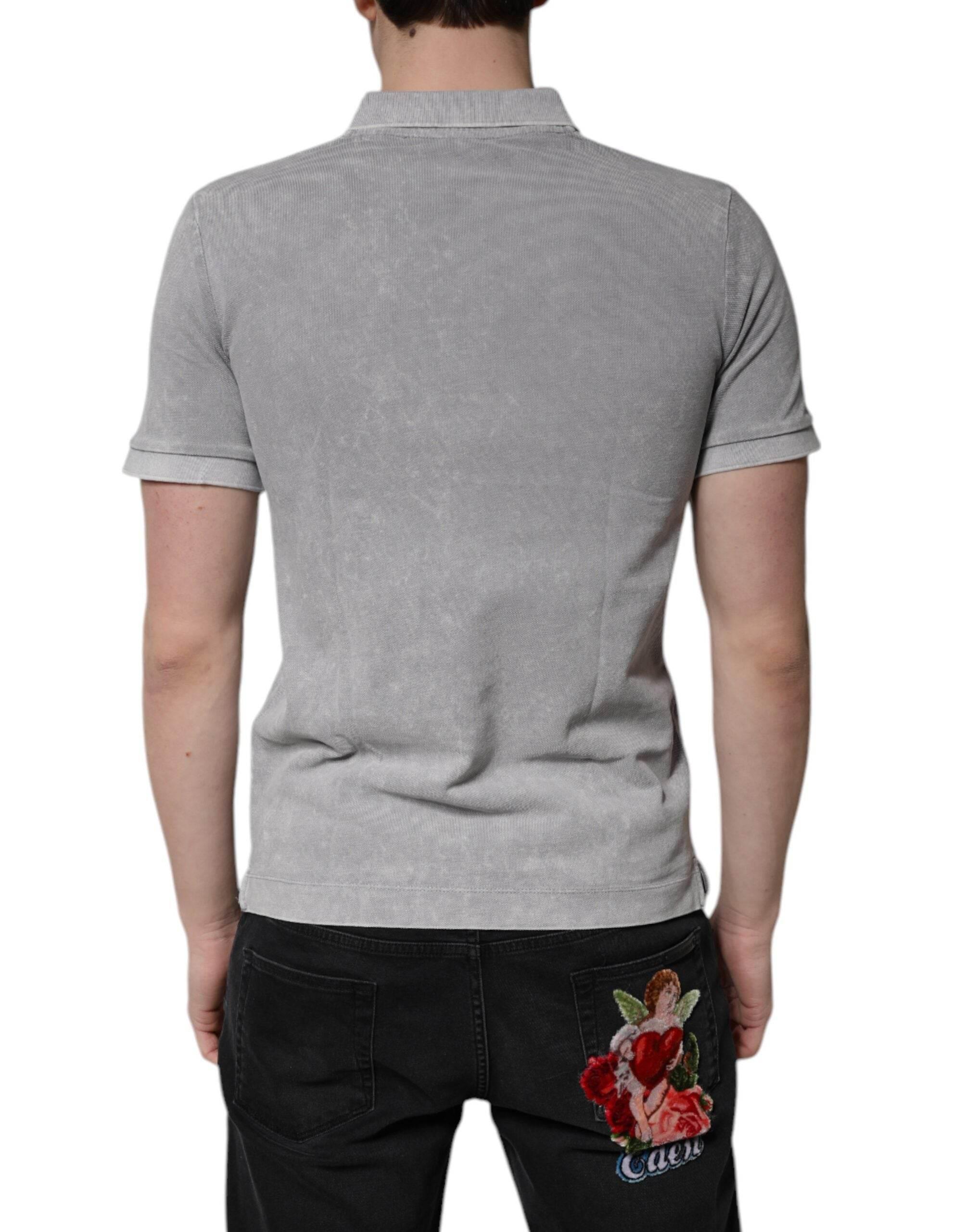 Dolce & Gabbana Gray Logo Plaque Cotton Men Polo Shirt T-shirt - Hilstor