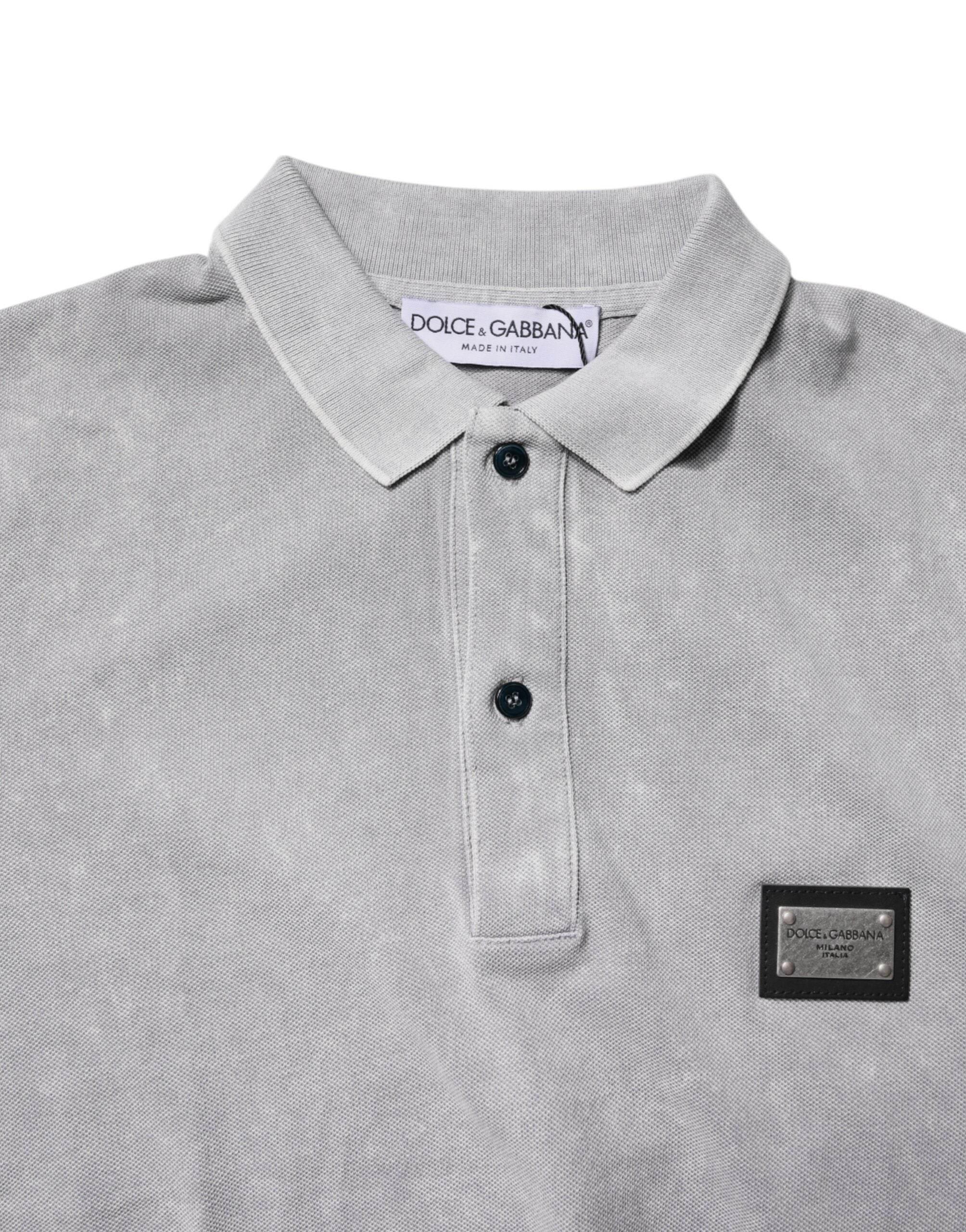 Dolce & Gabbana Gray Logo Plaque Cotton Men Polo Shirt T-shirt - Hilstor