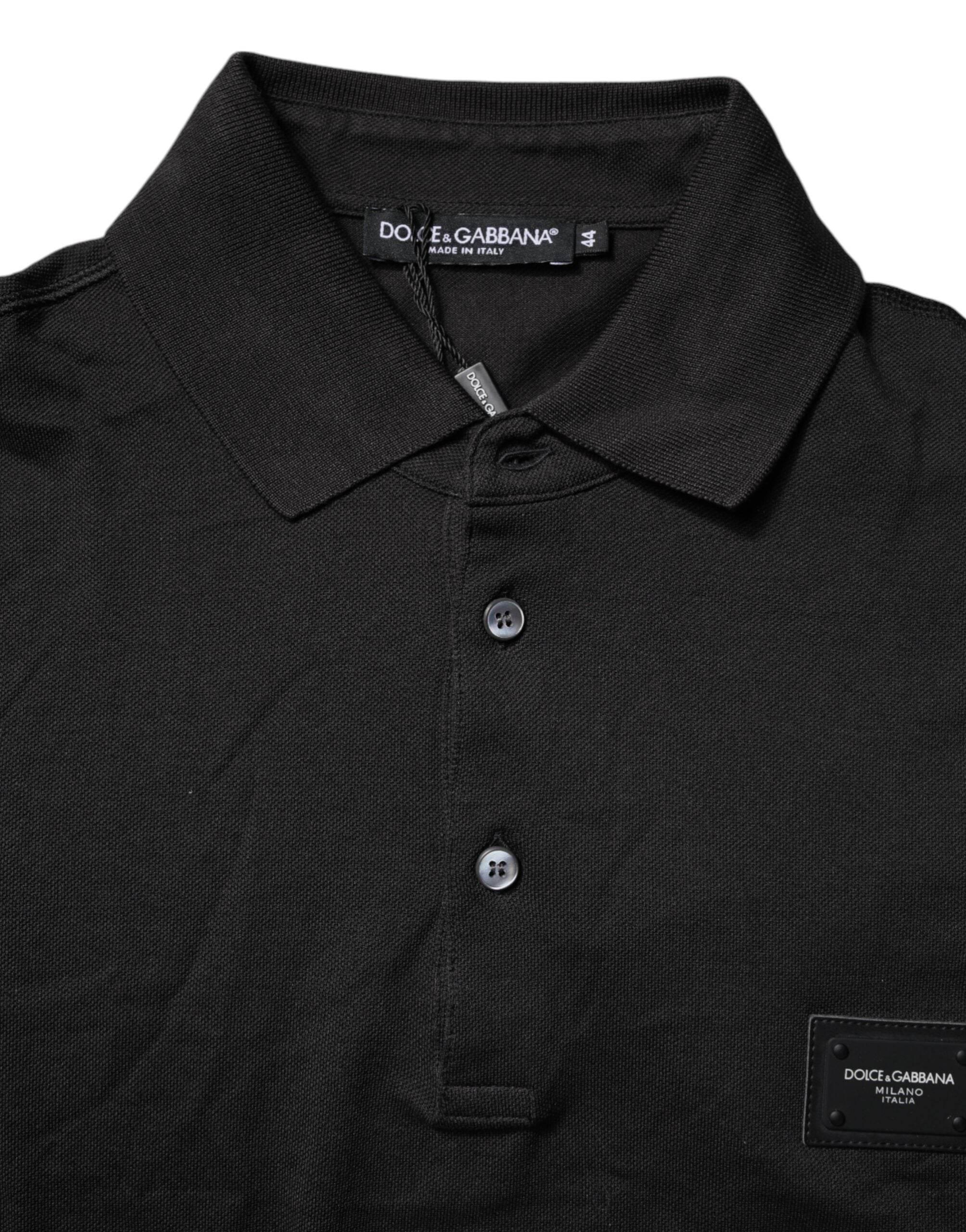 Dolce & Gabbana Dark Gray Logo Plaque Cotton Men Polo Shirt T-shirt - Hilstor