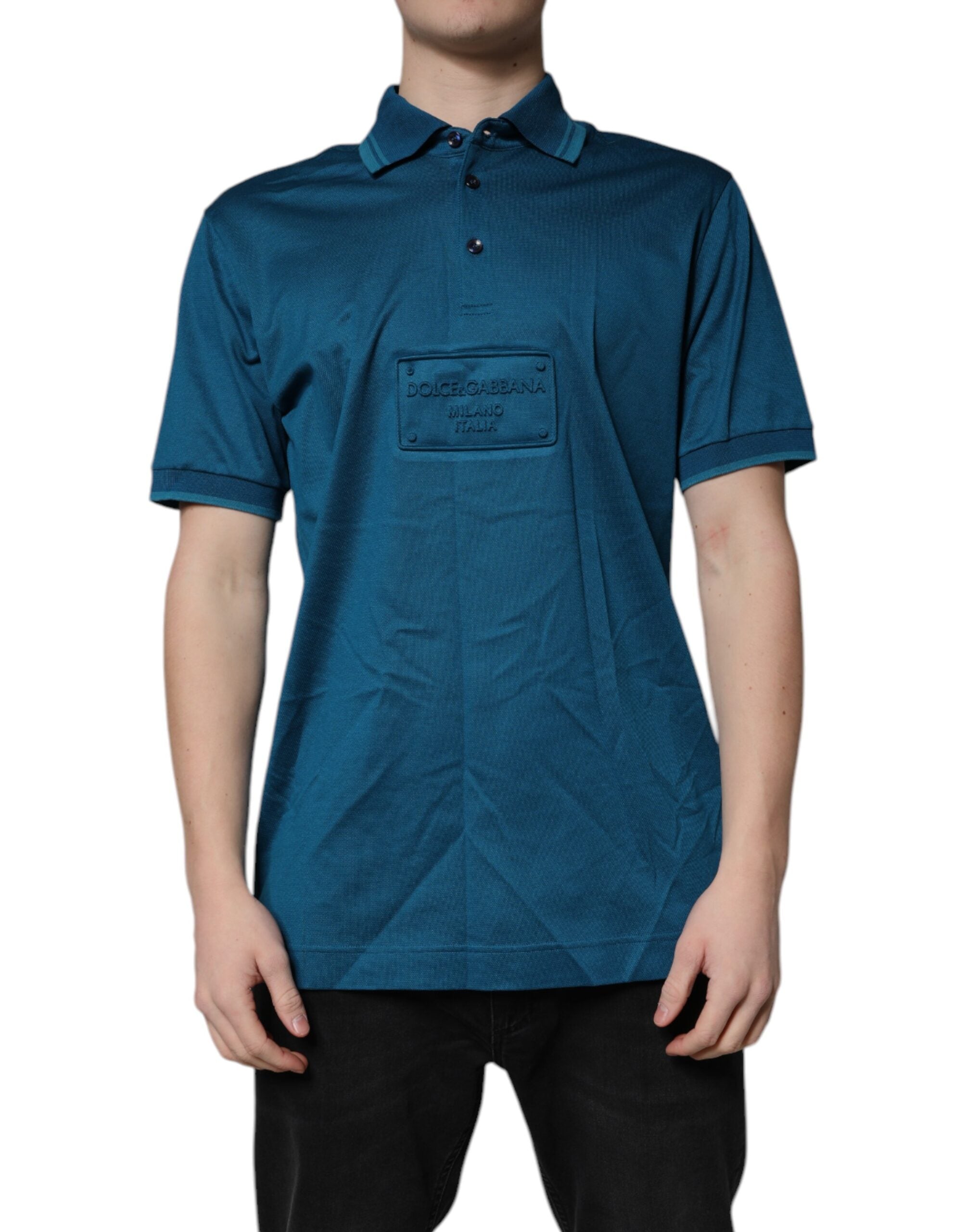 Dolce &amp; Gabbana Blue Logo Bomuld Polo T-shirt til mænd