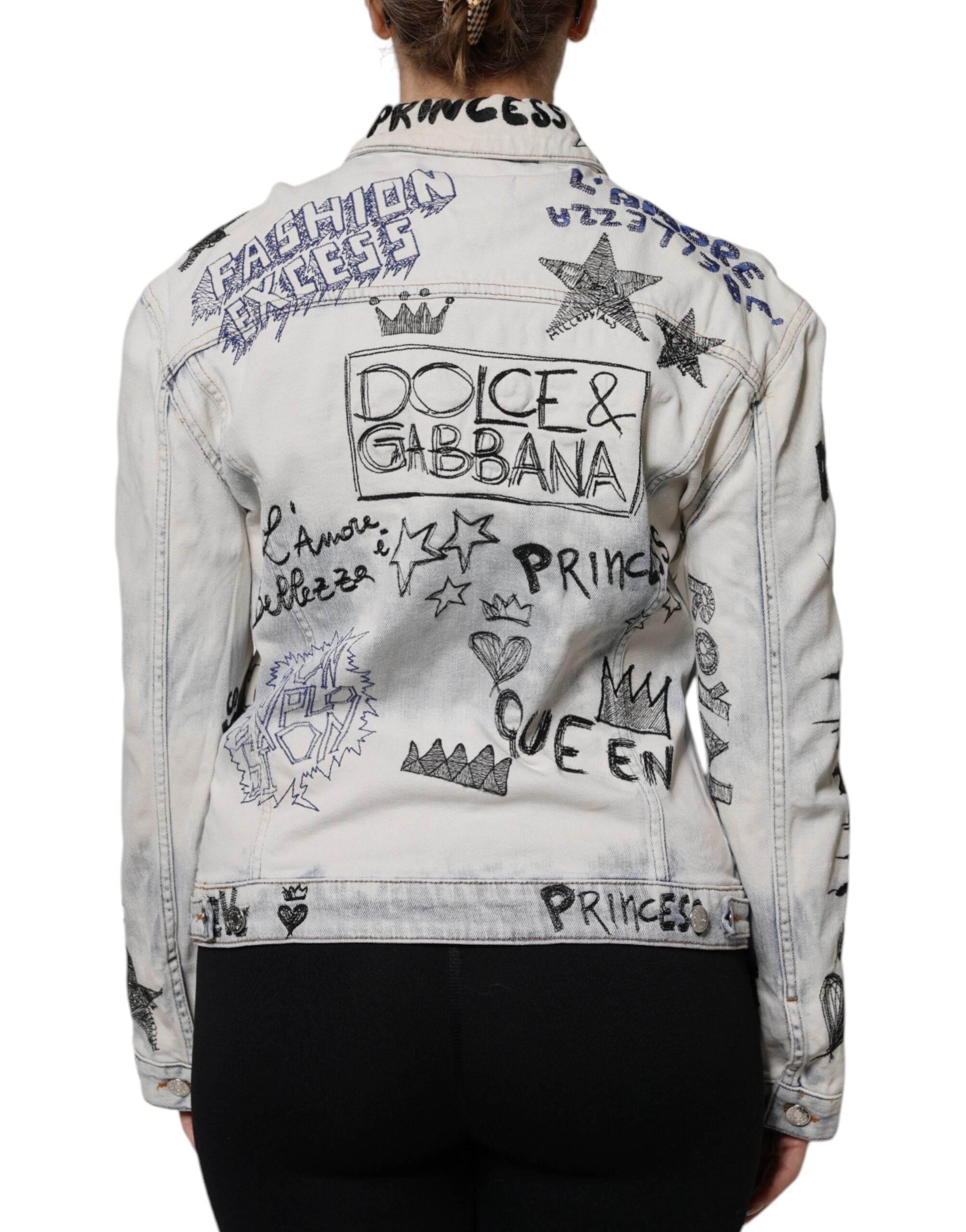 Dolce & Gabbana Light Blue Graffiti Button Down Denim Jacket - Hilstor