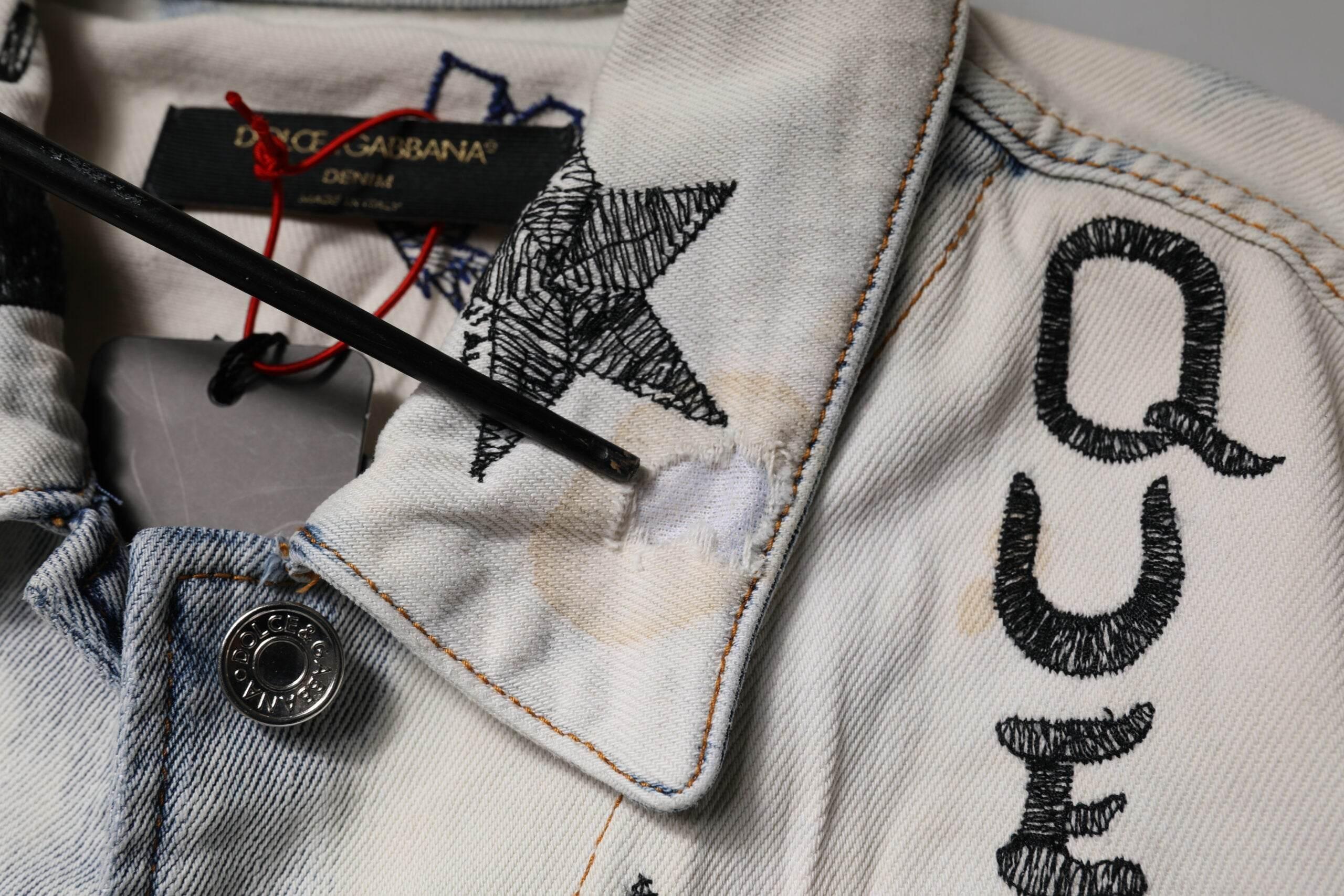 Dolce & Gabbana Light Blue Graffiti Button Down Denim Jacket - Hilstor