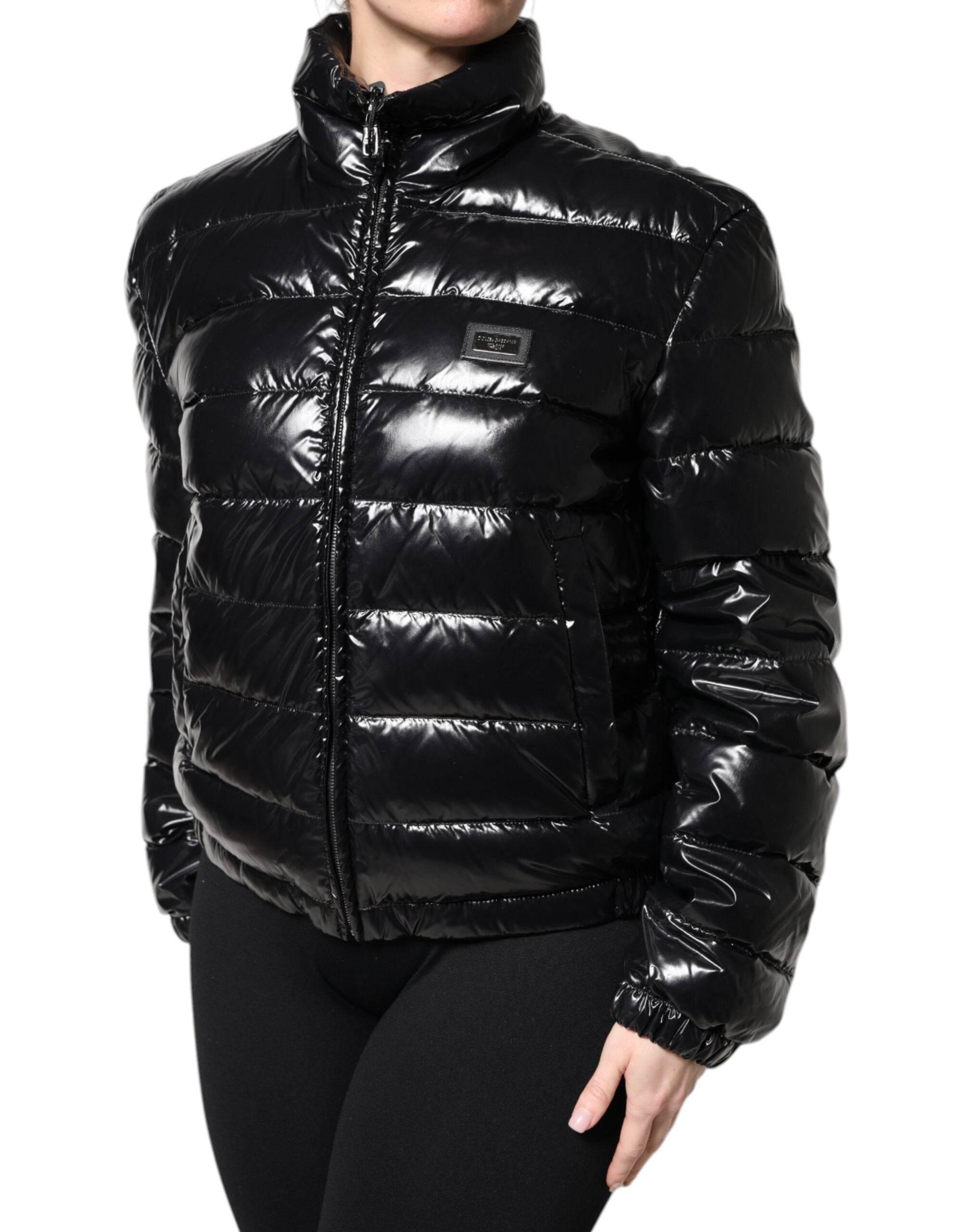Dolce & Gabbana Black Logo Plaque Full Zip Puffer Jacket - Hilstor