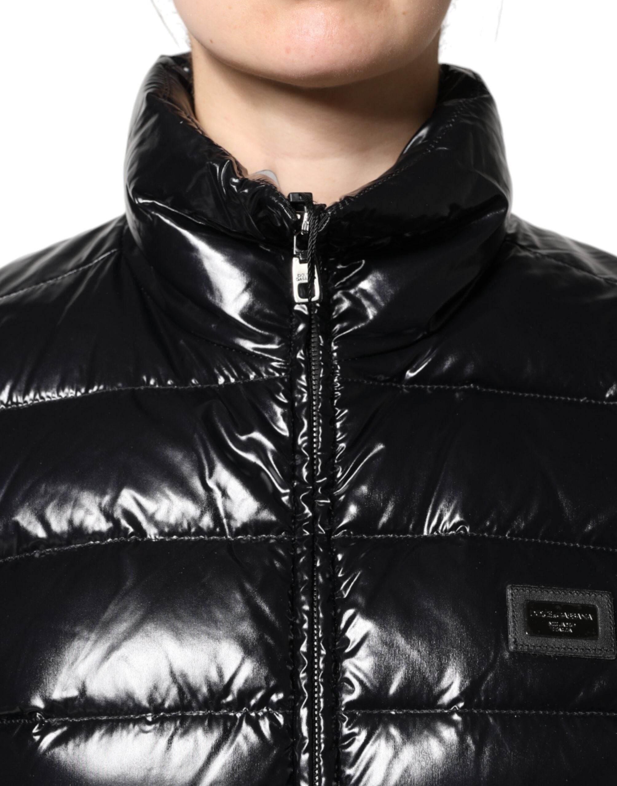 Dolce & Gabbana Black Logo Plaque Full Zip Puffer Jacket - Hilstor