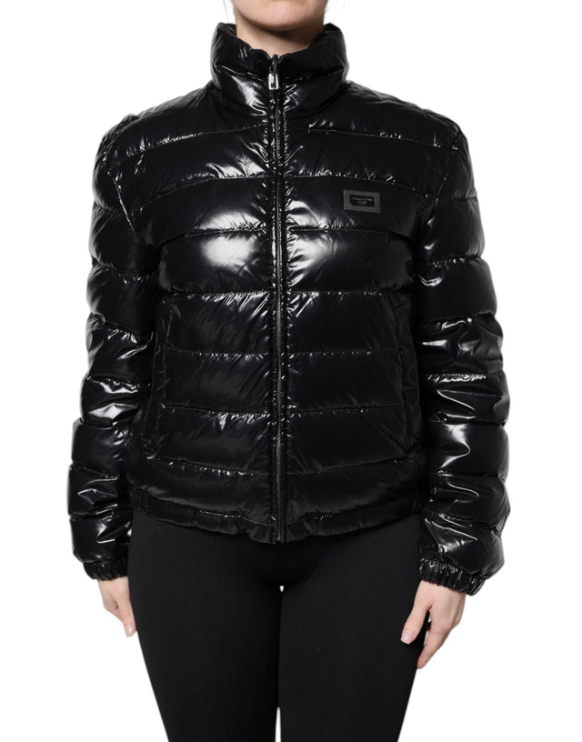 Dolce & Gabbana Black Logo Plaque Full Zip Puffer Jacket - Hilstor