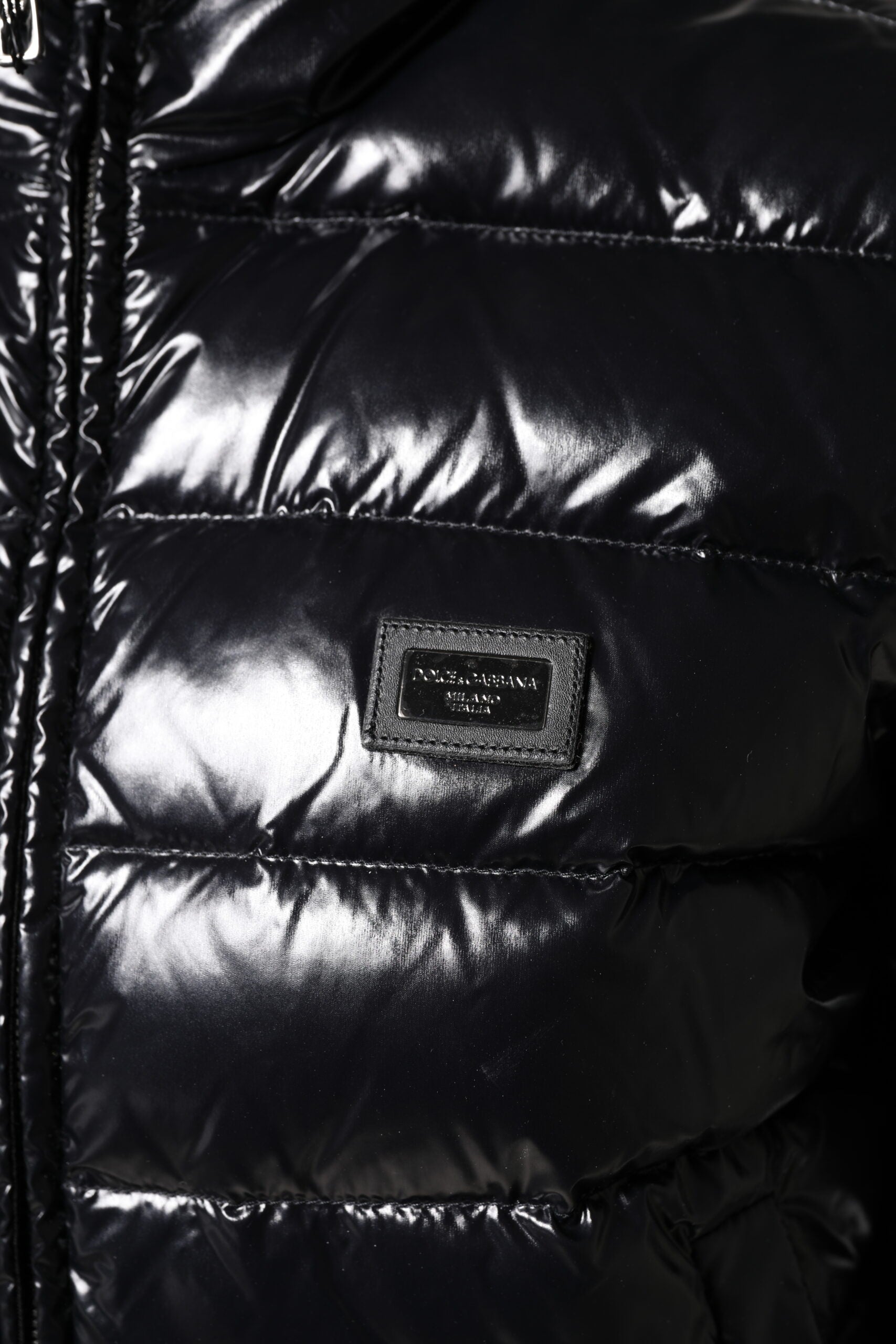 Dolce &amp; Gabbana Black Logo Plaque Pufferjakke med fuld lynlås