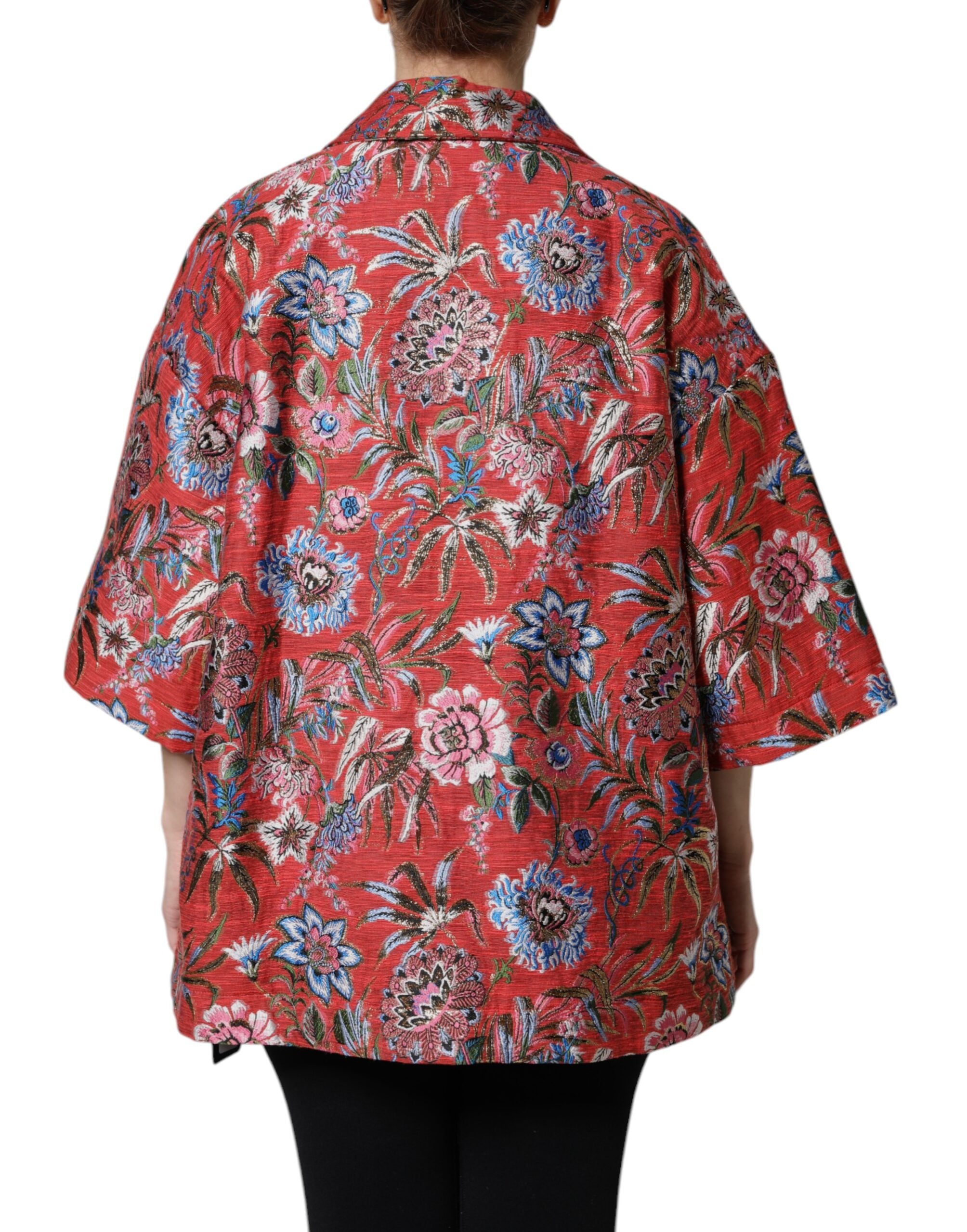 Dolce &amp; Gabbana rødblomstret jacquardjakke med knap dun