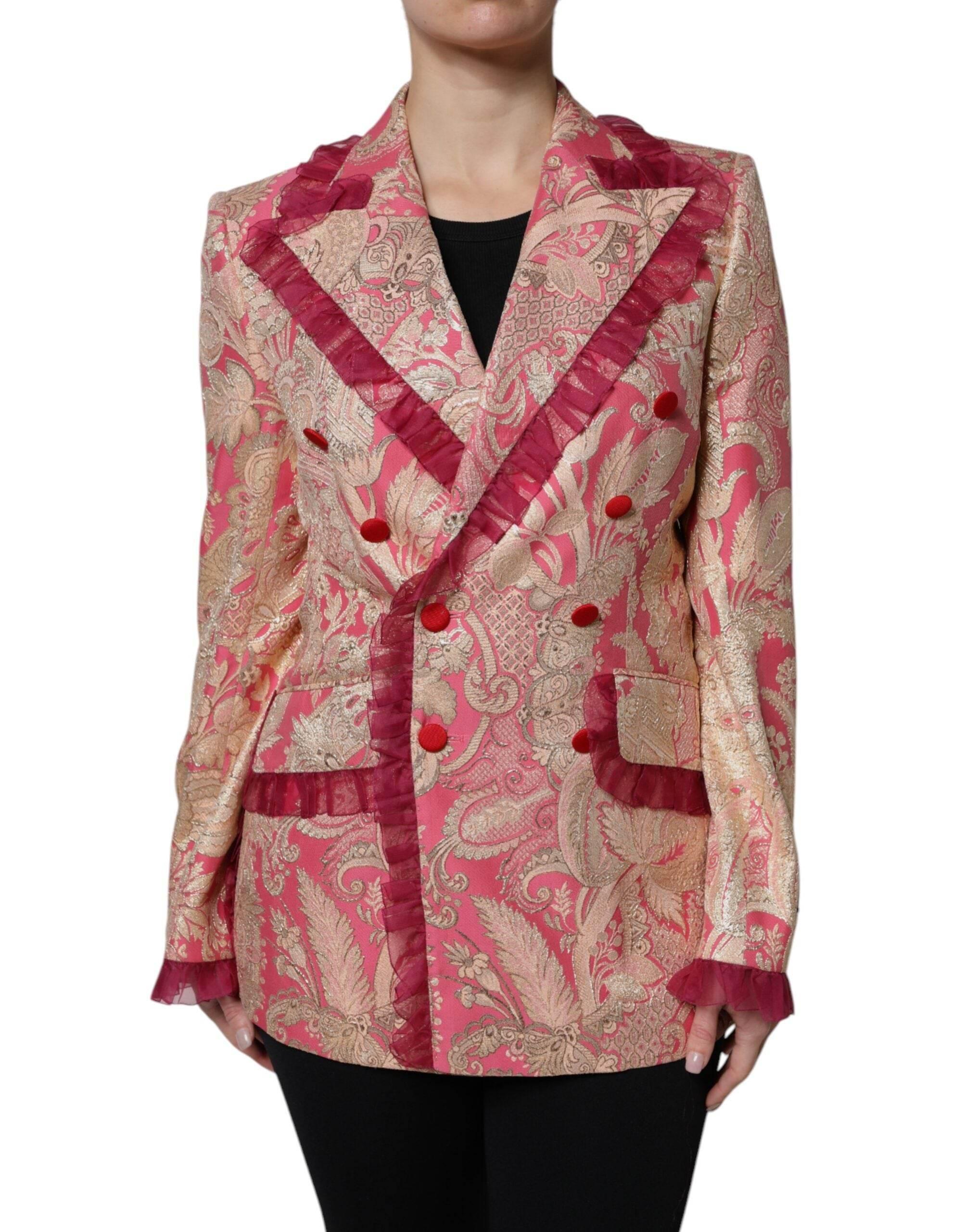 Dolce & Gabbana Pink Gold Jacquard Nylon Coat Blazer Jacket - Hilstor