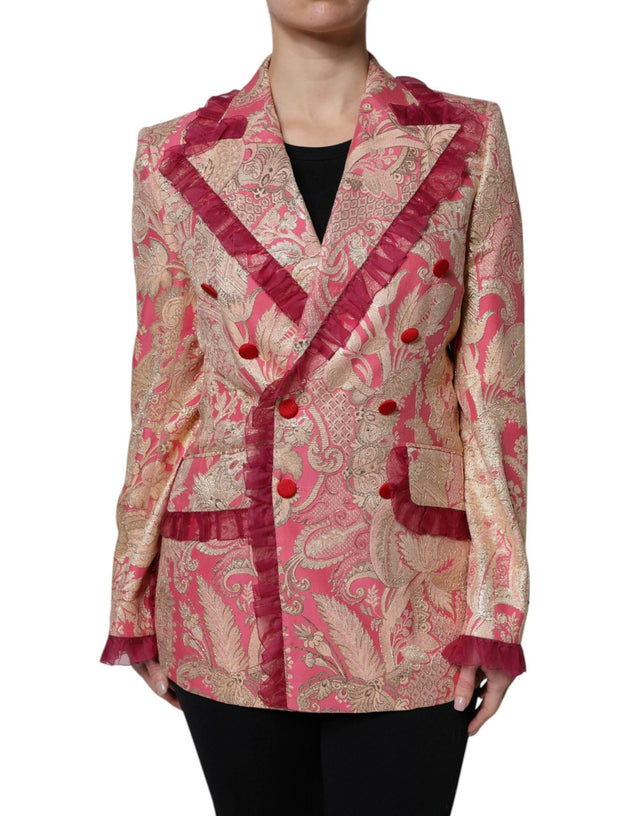 Dolce & Gabbana Pink Gold Jacquard Nylon Coat Blazer Jacket - Hilstor