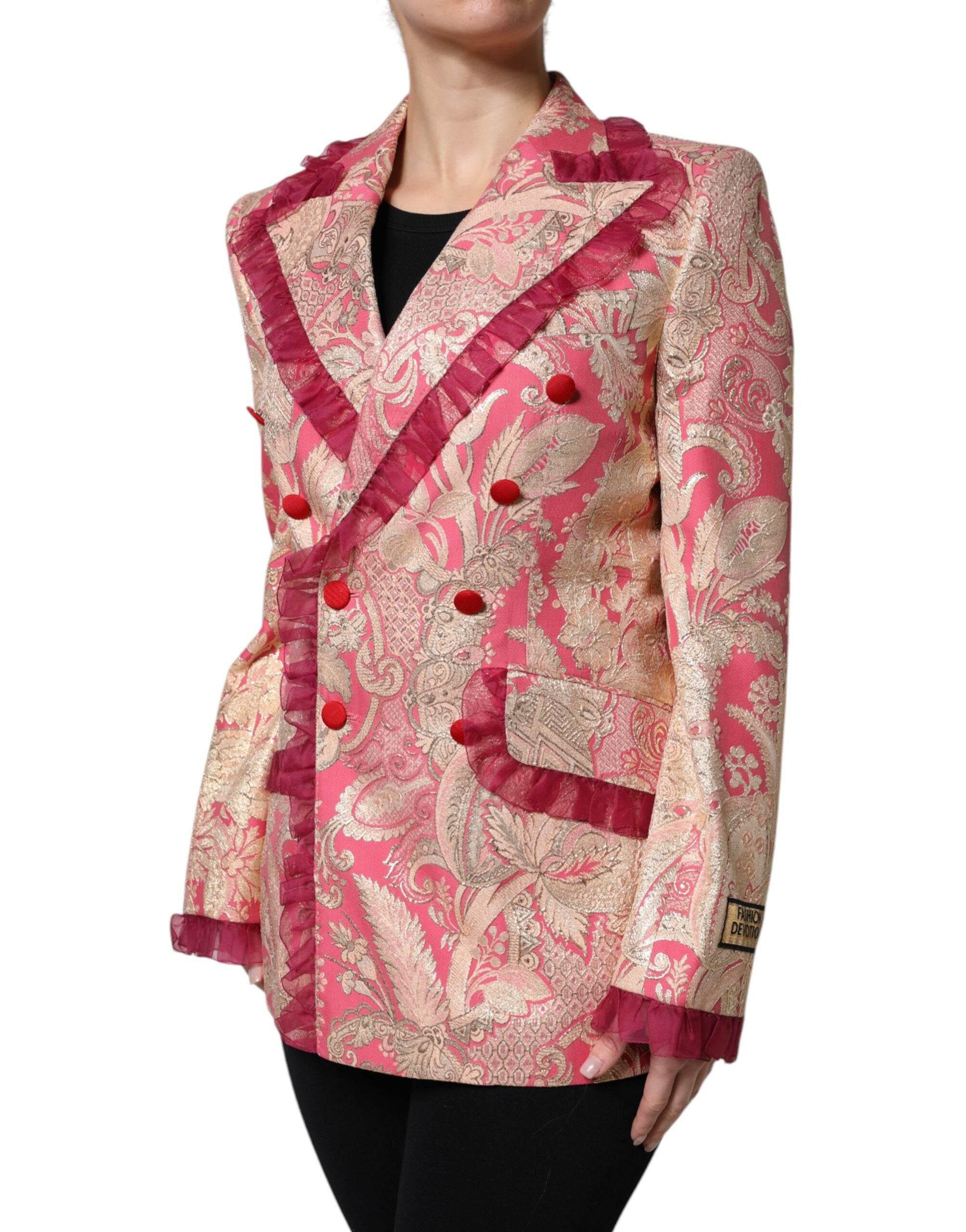 Dolce & Gabbana Pink Gold Jacquard Nylon Coat Blazer Jacket - Hilstor
