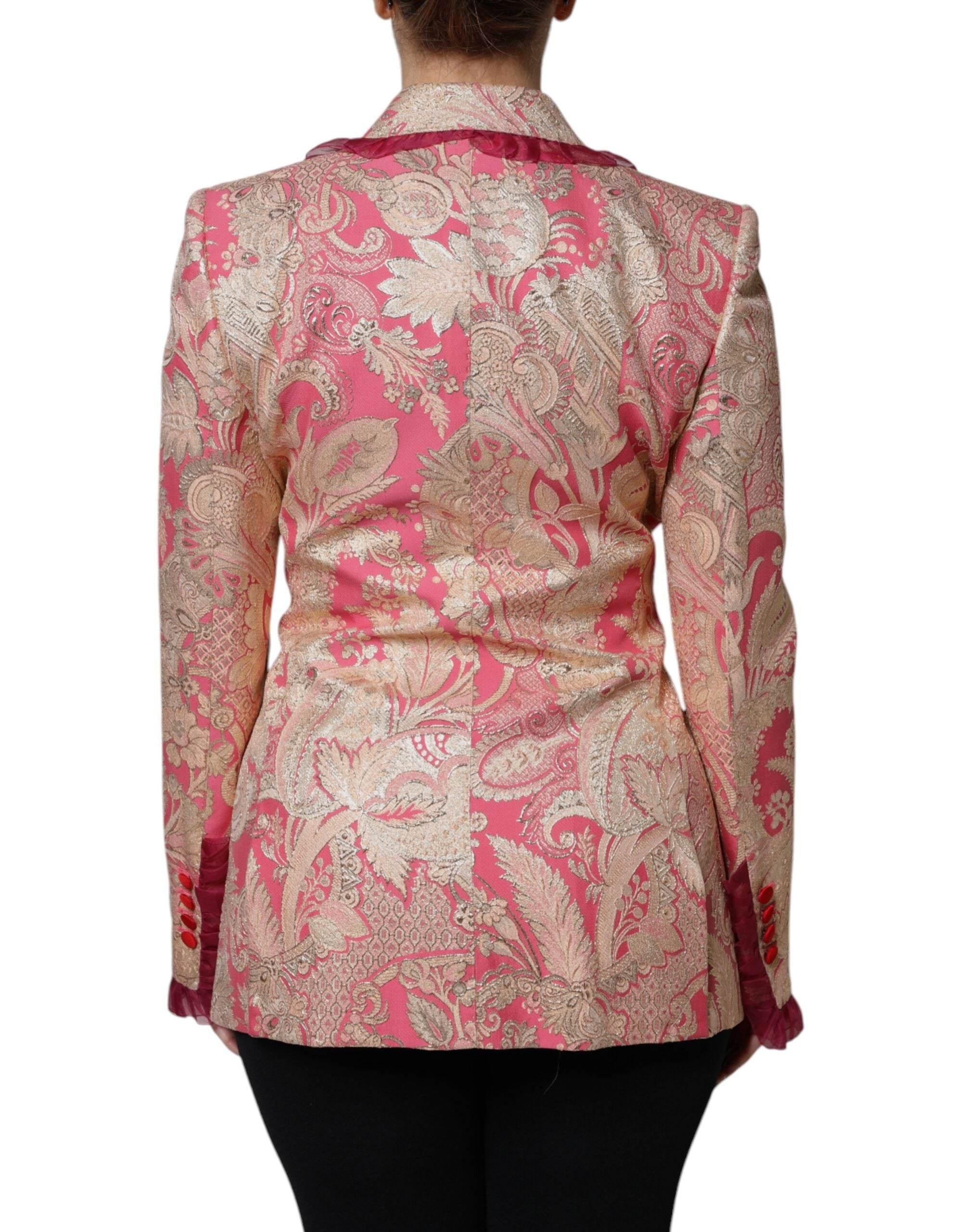 Dolce & Gabbana Pink Gold Jacquard Nylon Coat Blazer Jacket - Hilstor