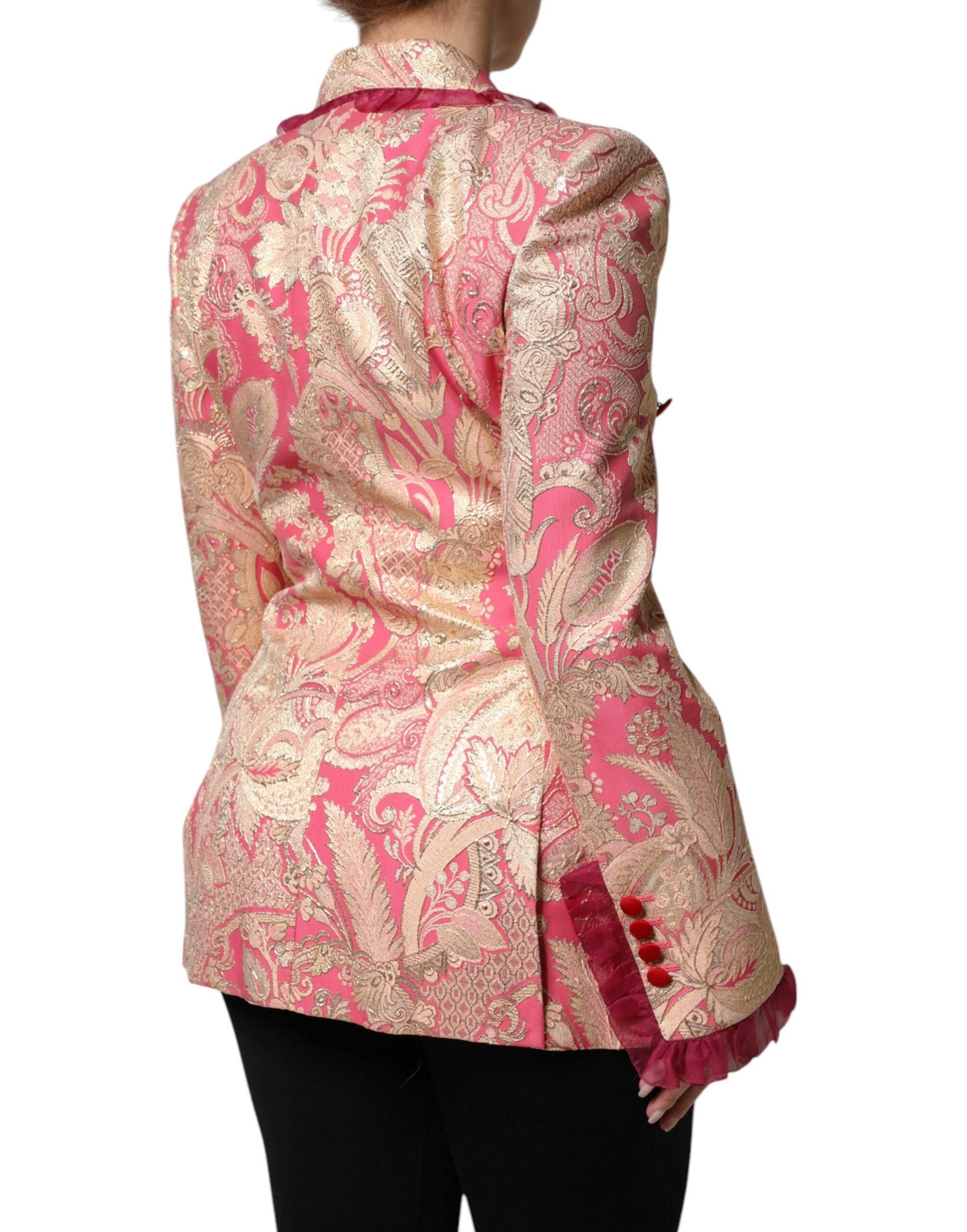 Dolce & Gabbana Pink Gold Jacquard Nylon Coat Blazer Jacket - Hilstor