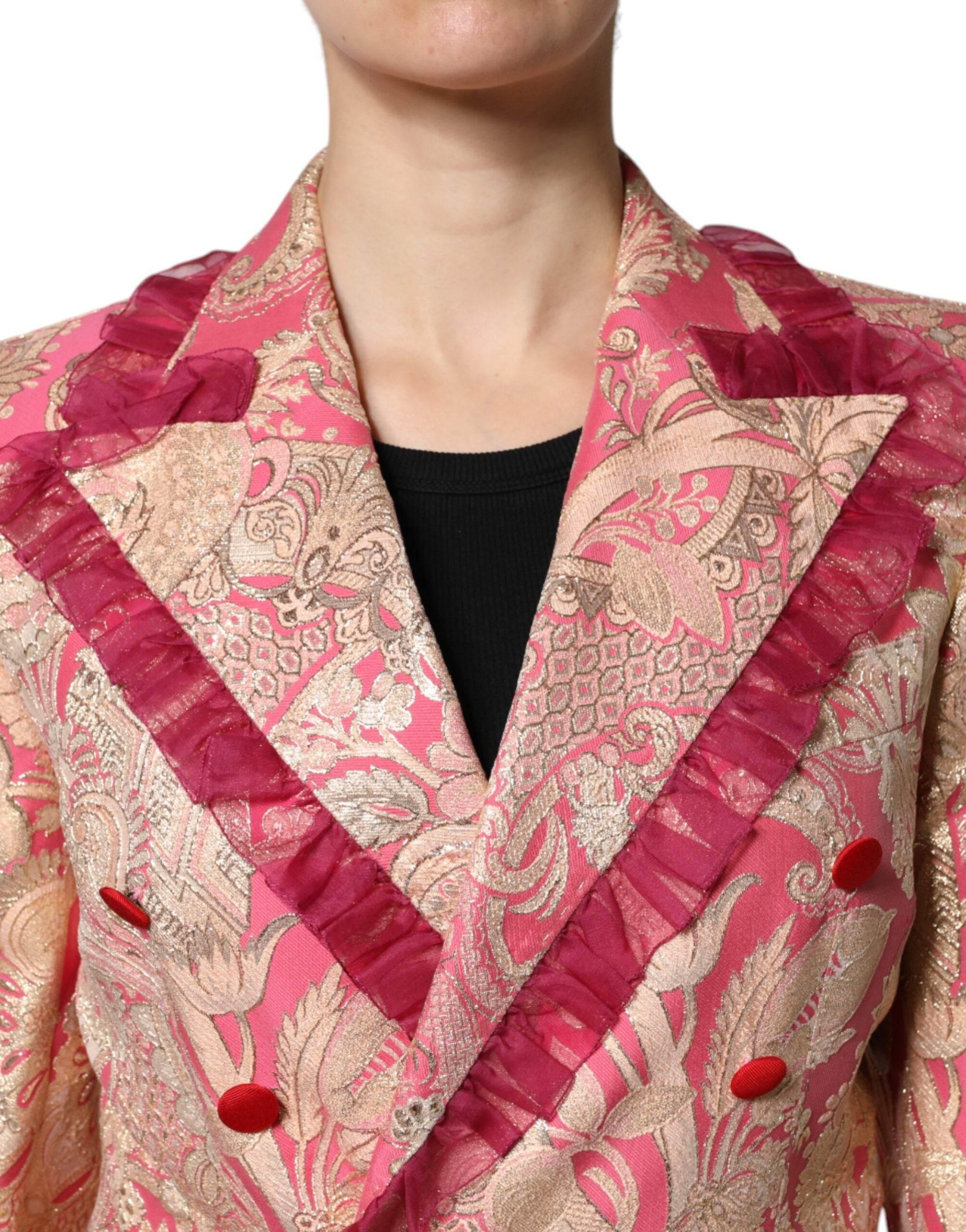 Dolce & Gabbana Pink Gold Jacquard Nylon Coat Blazer Jacket - Hilstor
