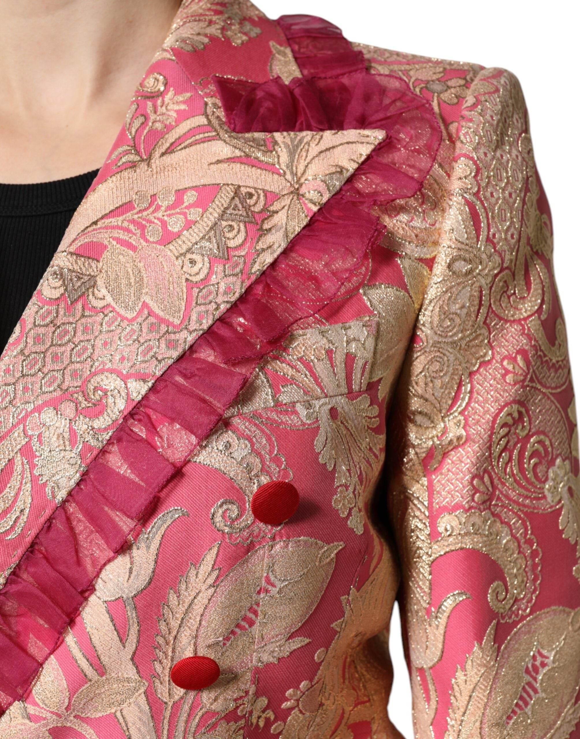 Dolce & Gabbana Pink Gold Jacquard Nylon Coat Blazer Jacket - Hilstor