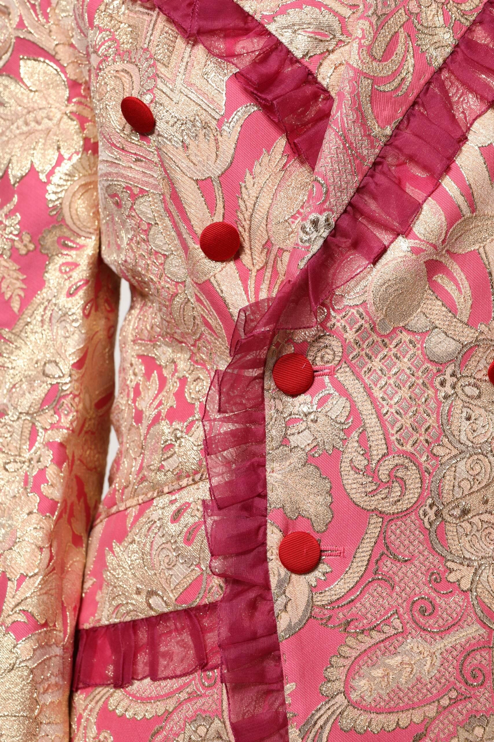 Dolce & Gabbana Pink Gold Jacquard Nylon Coat Blazer Jacket - Hilstor