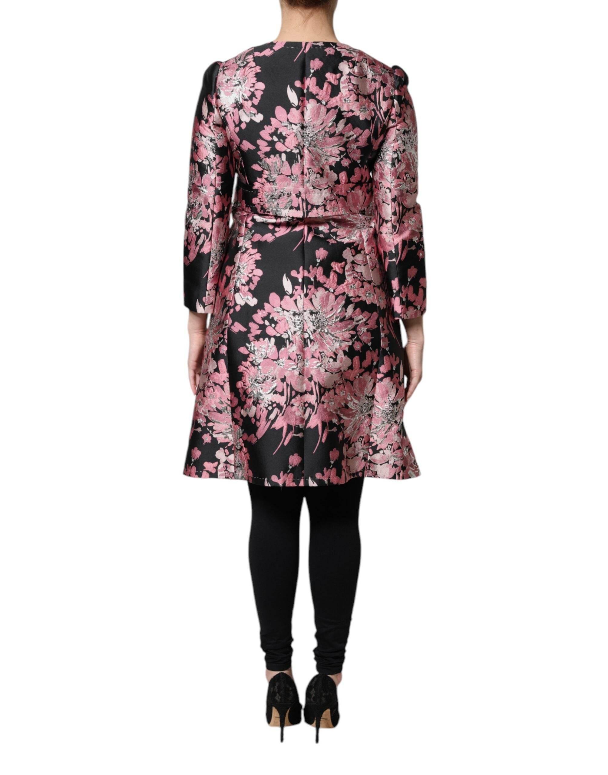 Dolce & Gabbana Pink Black Floral Brocade Trenchcoat Jacket - Hilstor