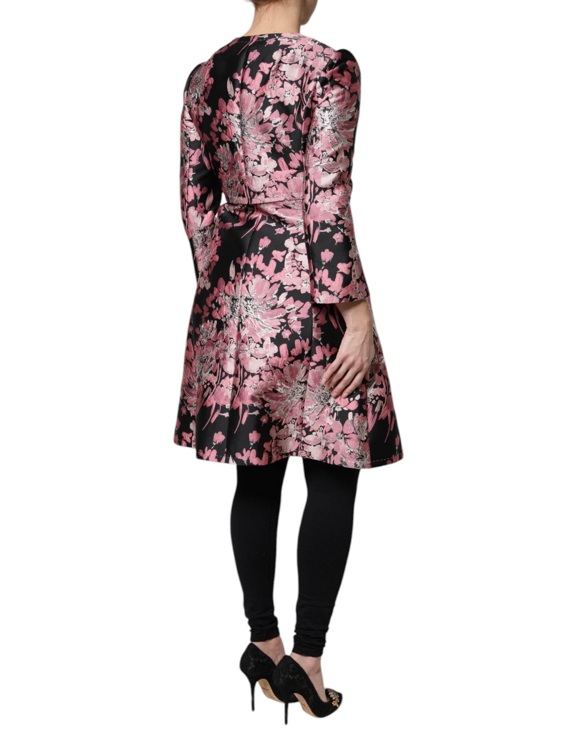 Dolce & Gabbana Pink Black Floral Brocade Trenchcoat Jacket - Hilstor