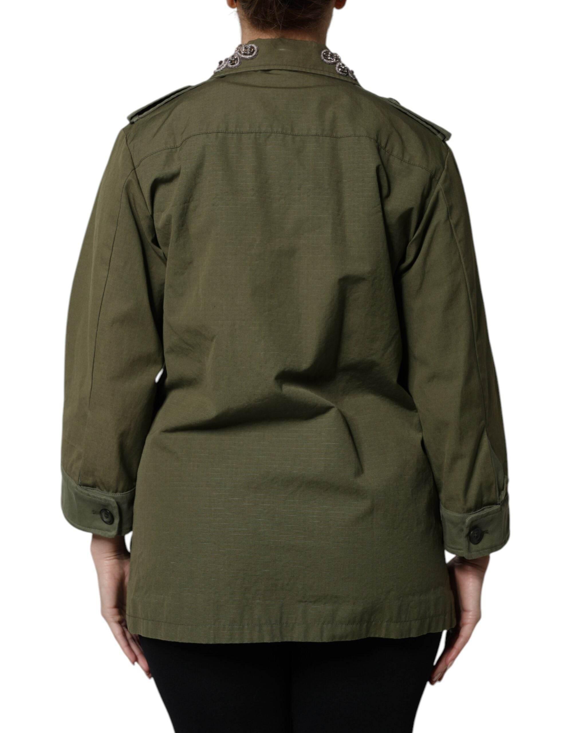 Dolce & Gabbana Military Green Queen Embellished Coat Jacket - Hilstor