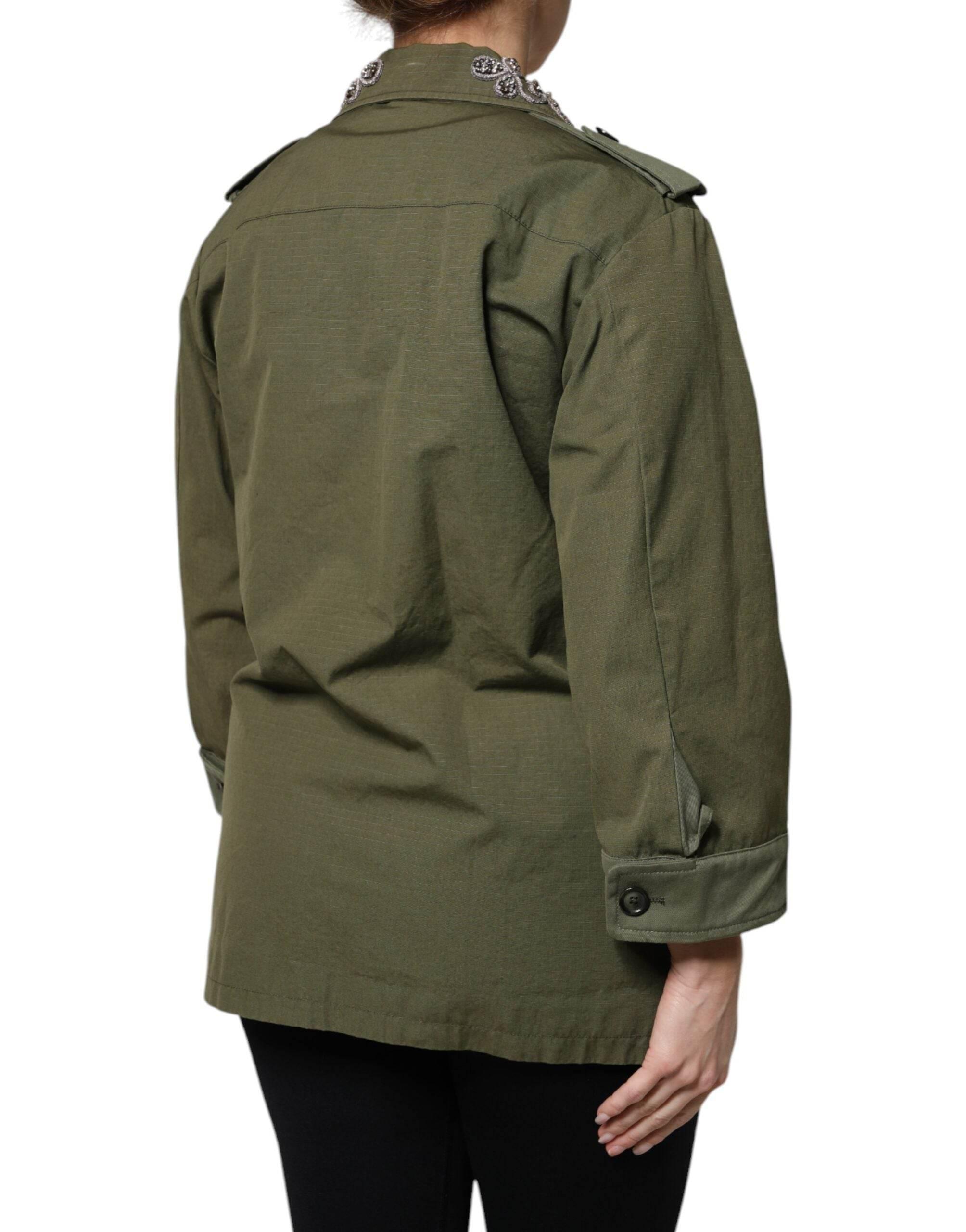 Dolce & Gabbana Military Green Queen Embellished Coat Jacket - Hilstor