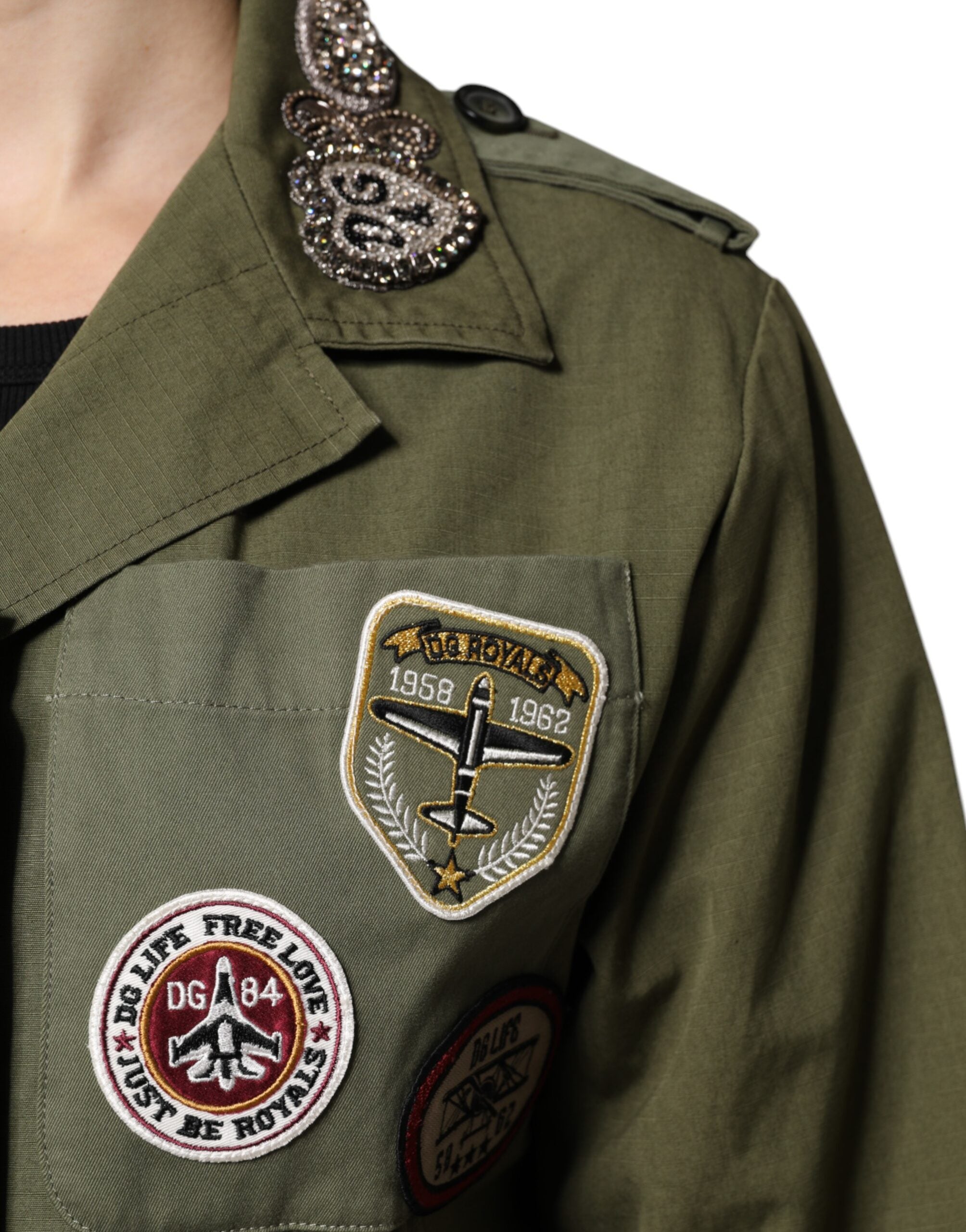 Dolce &amp; Gabbana Military Green Queen Embellished Coat Jacket