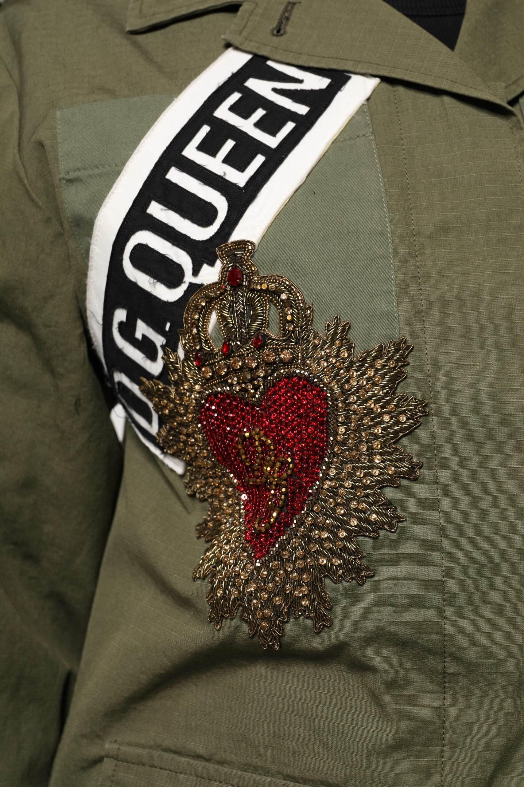 Dolce & Gabbana Military Green Queen Embellished Coat Jacket - Hilstor